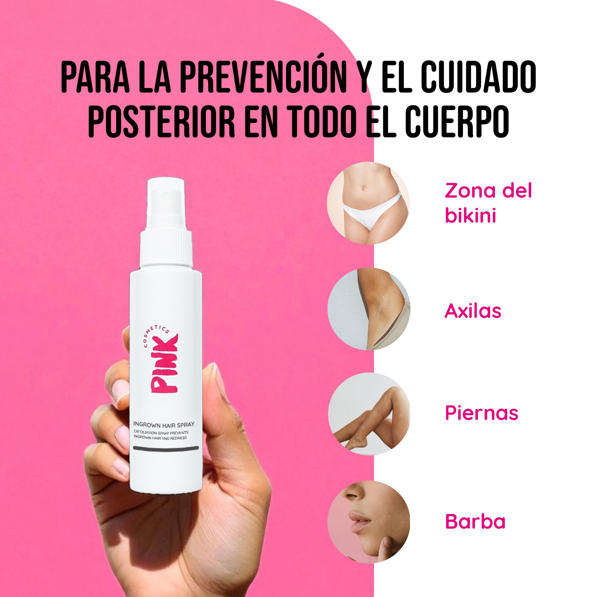 PINK Ingrown Hair Spray Solution (100 ml) - Ideal después de la depilación, el azúcar y el afeitado - Para el vello encarnado y las quemaduras por afeitado