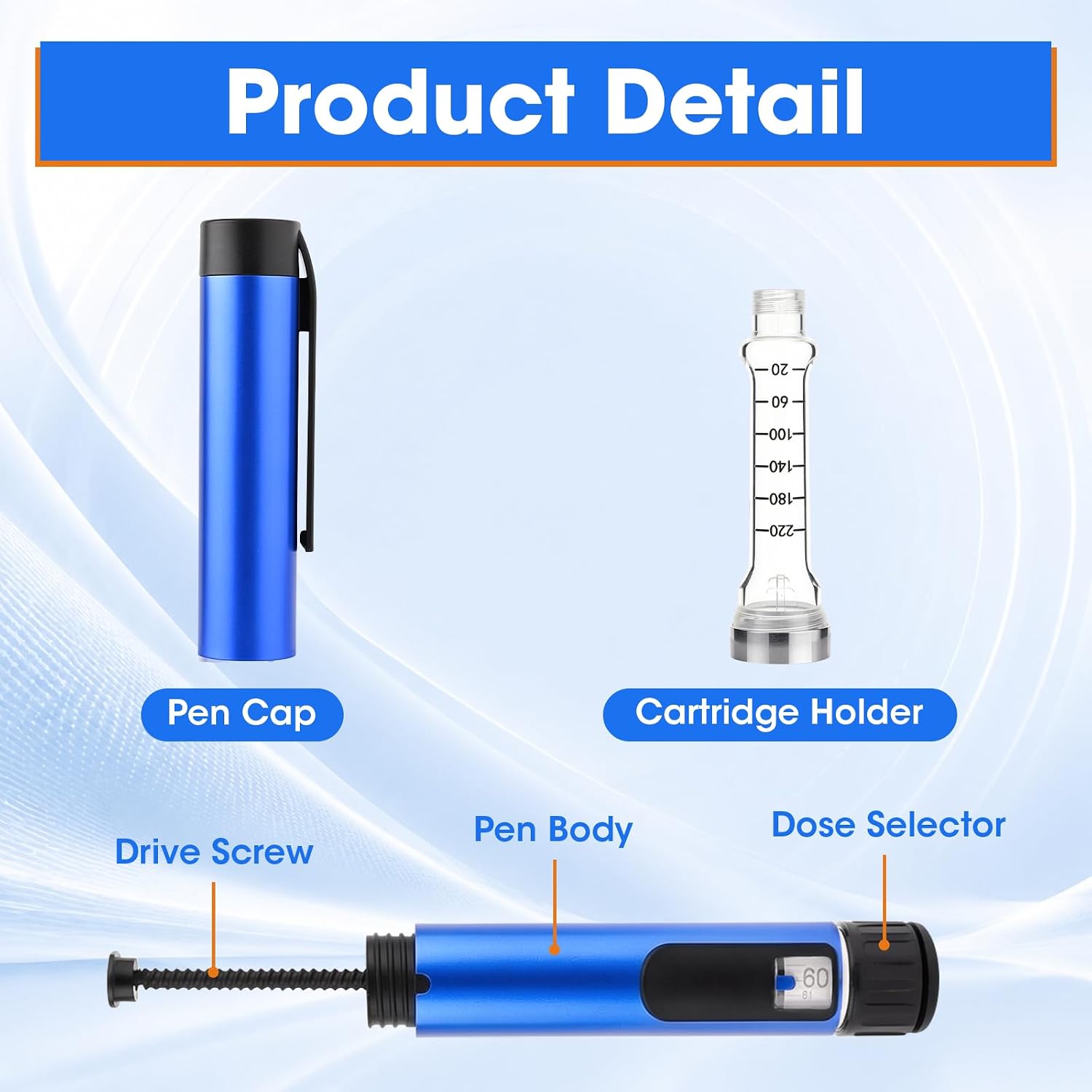 60 Unit Peptide Pen Injector Reusable V2 Injection Pens (Blue)