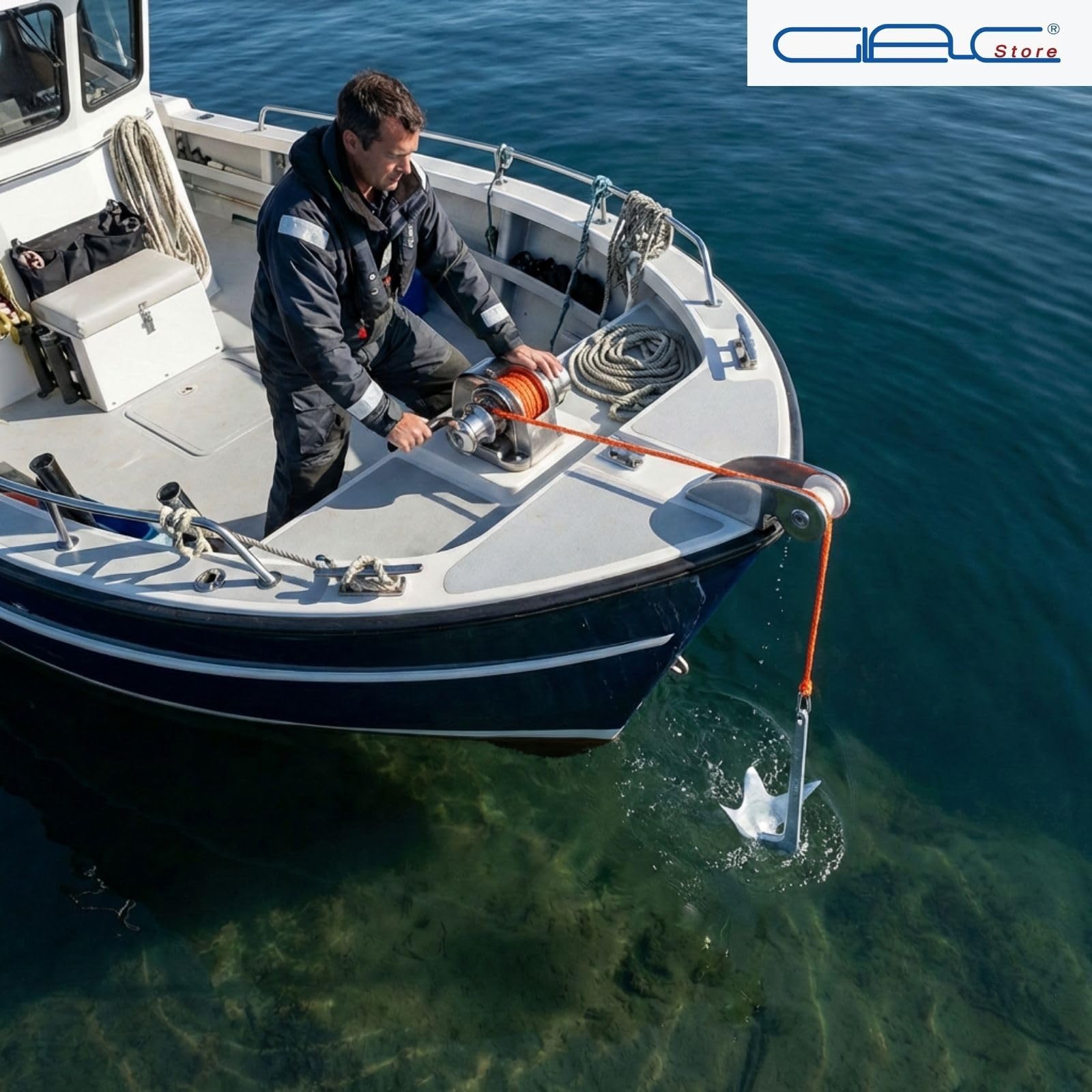 Ancora Bruce Trefoil in Acciaio Zincato a Caldo con Cima Galleggiante 30m e Moschettone Inox, Monoblocco per Barca e Gommone, 2,5Kg 5Kg 7,5Kg 10Kg