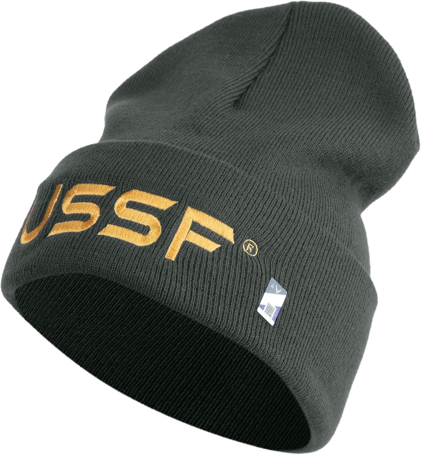 USSF Gold Letter Logo Embroidered 12 Inch Solid Knit Cuff Long Beanie Made in USA