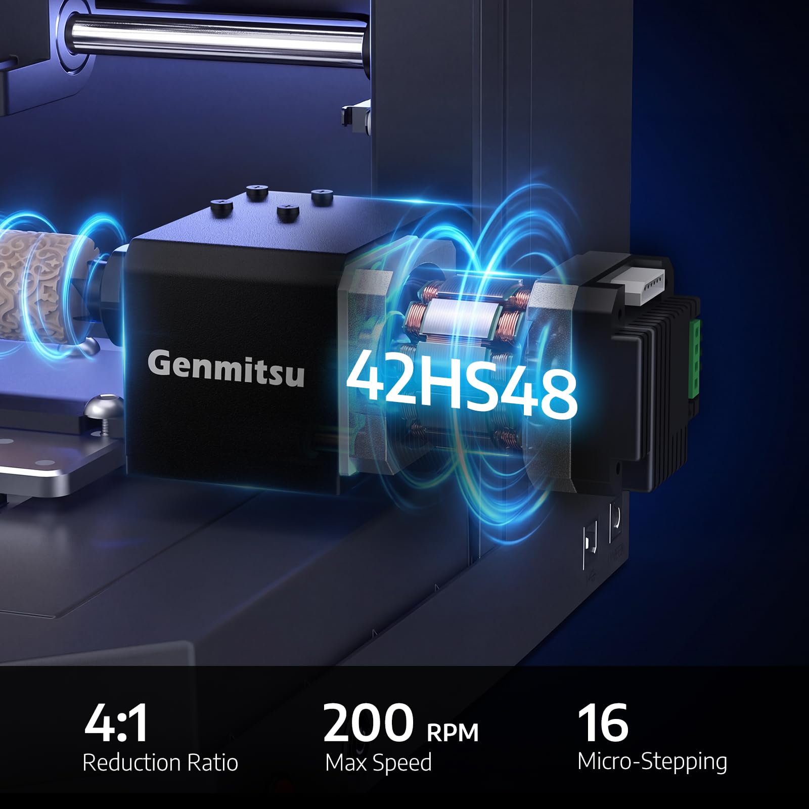 Genmitsu 4. Achsen-Drehmodul für Cubiko Desktop-CNC-Maschine, zylindrische Gravur, 120 mm Spannbereich, 4:1 Untersetzung