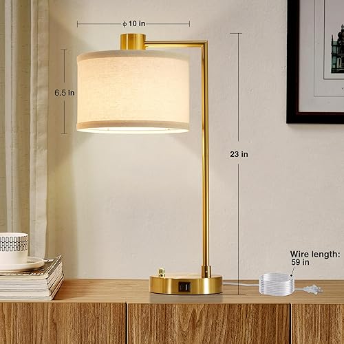 Miniatura 4 de Lámpara de mesa Luvkczc para dormitorio, juego de 2 con puertos USB C+A, lámpara de mesita totalmente regulable sin escalones con pantalla de lino,