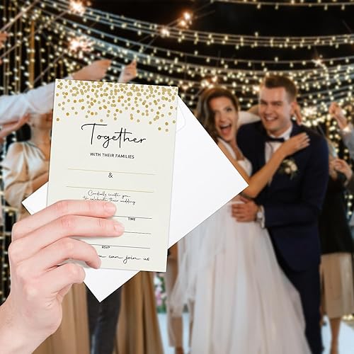 Miniatura 5 de Invitaciones de boda de puntos dorados, kit de invitación de fiesta de boda con confeti dorado, suministros para fiestas y recepciones, invitaciones