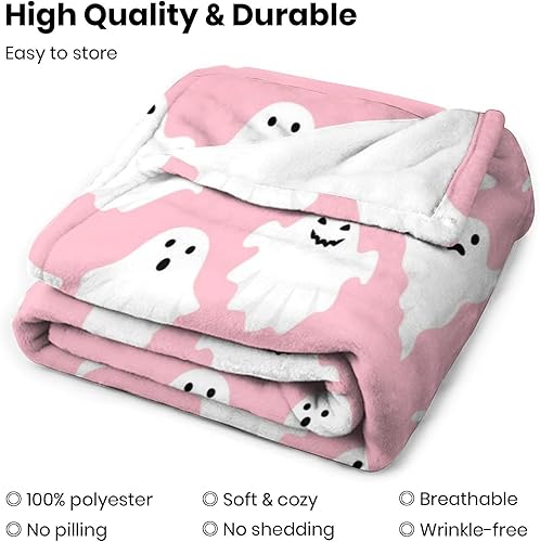 Miniatura 2 de Manta de fantasma rosa para niñas, mujeres y niños, manta de franela de felpa, bonita manta suave y acogedora para sofá, cama, sofá, rosa,