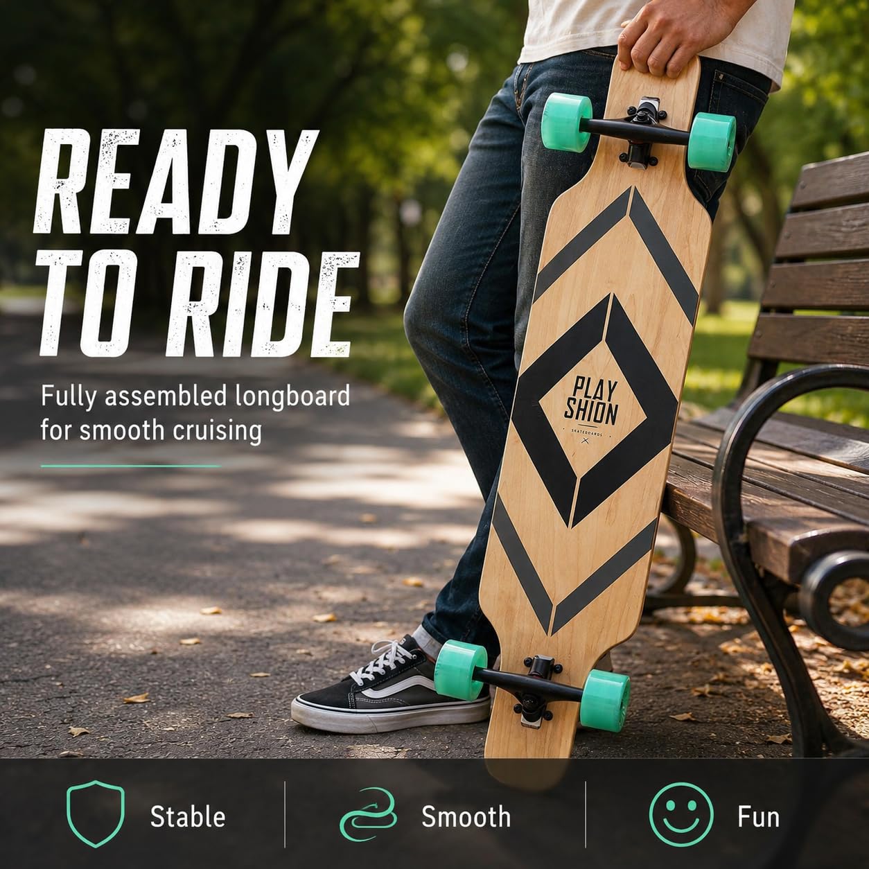 Playshion Longboard de 39 Pulgadas con rodamientos ABEC-9, Drop-Through Freeride Skateboards Cruiser