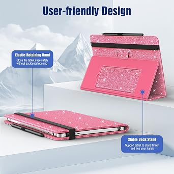 TiMOVO Universal Case for 10.1 Inch Android Tablet, Glitter Watermelon Red | Pen Loop, Two Folding Stand Cover, Hand Strap, For All 9.6-11 Touchscreen Tablet