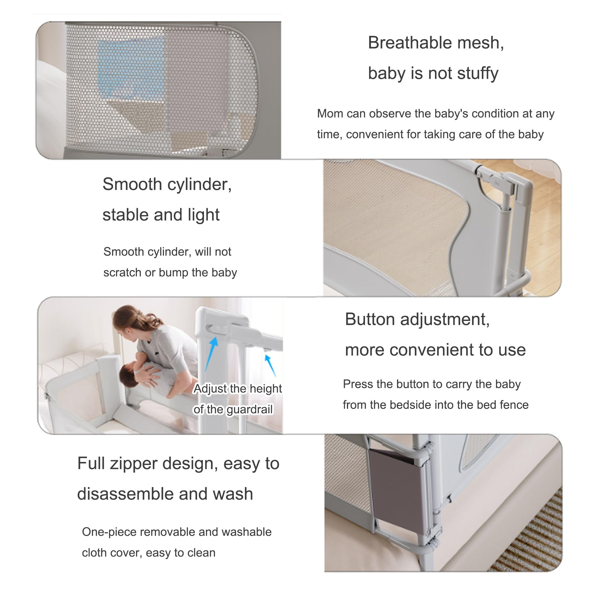 Culla da Comodino 3 in 1, Baby Bedside Sleeper, Culla Next to Me, Culla da Comodino per Neonati, Culla Portatile Pieghevole, Finestra in Rete Traspirante e visibile, Facile da Montare(Gray)