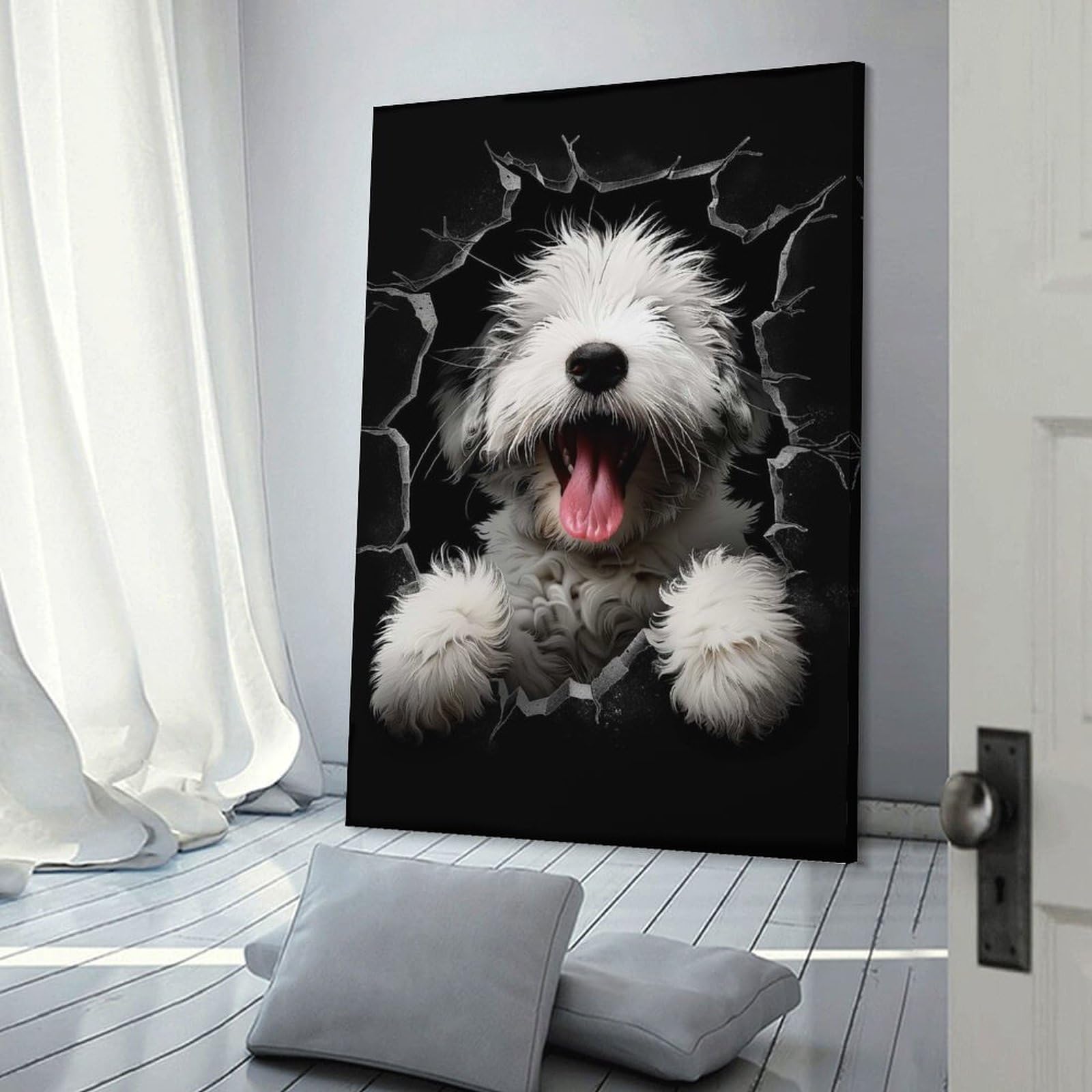 Junmoney Old English Sheepdog Dog Room Decor Wall Art 20x30inch(50x75cm), for Living Room, Bedroom, Office Or Hallway, An Adaptable Decor Piece for Home Use