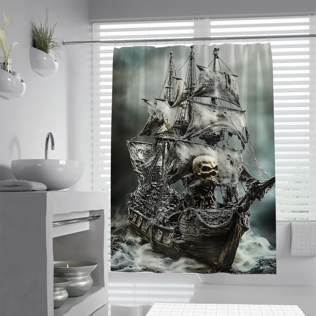 Uiringart Shower Curtains Shabby Ship Bathroom Curtain W100xl180cm Vintage Horror Ghost Boat Bath Decor Rustproof Grommets Washable With Hooks