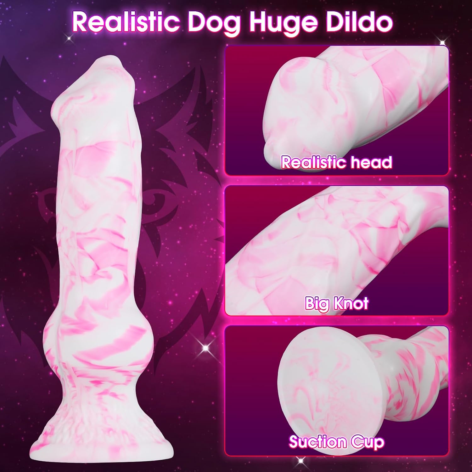 2.88” Diameter Huge Realistic Dog Knot Dildo,9.5 Inch Silicone Big Thick Bad Wolf Dildos with Suction Cup,Fantasy Canine Animal Dragon Anal Plug Penis, Handmade Sex Toy for Women Male