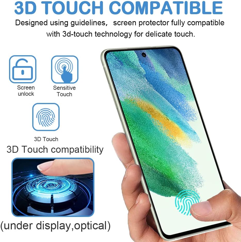 Arshek Galaxy S21 FE Screen Protector & Camera Protector, [3 Screen Protectors+3 Camera Protectors][Support Fingerprint] Tempered Glass Screen Protector for Samsung Galaxy S21 FE 5G