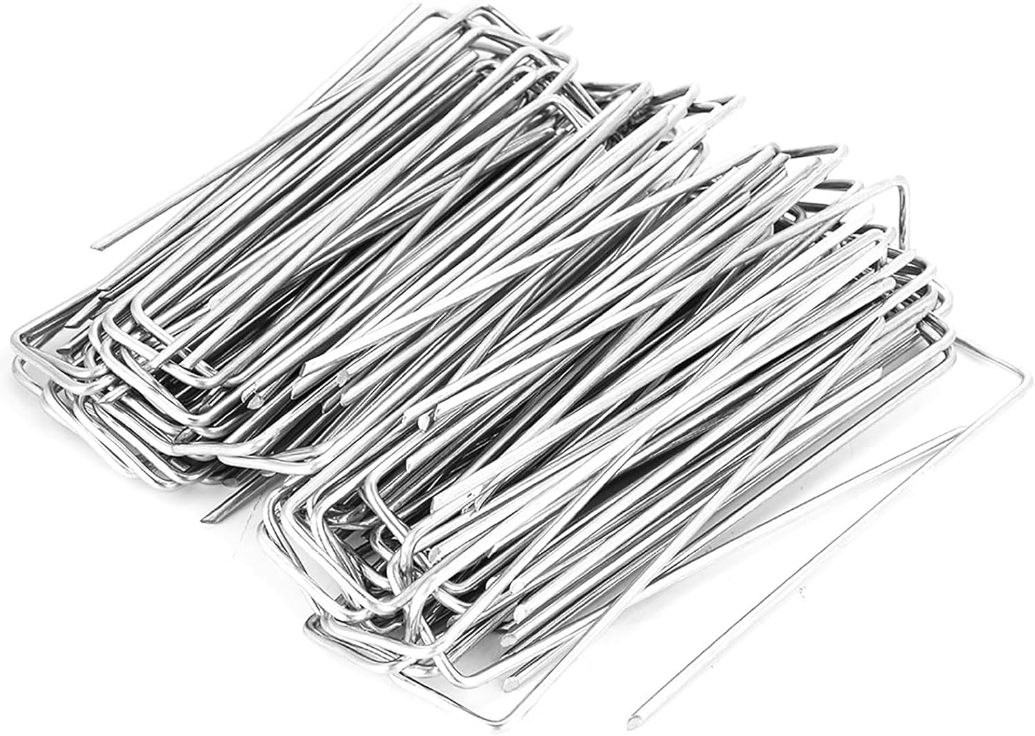 Garden Staples, 100 Pack Galvanized Landscape Stakes 6 Inch U Shaped Securing Pins for Sod Anchoring Landscaping, Weed Barrier Fabric and Ground Cover