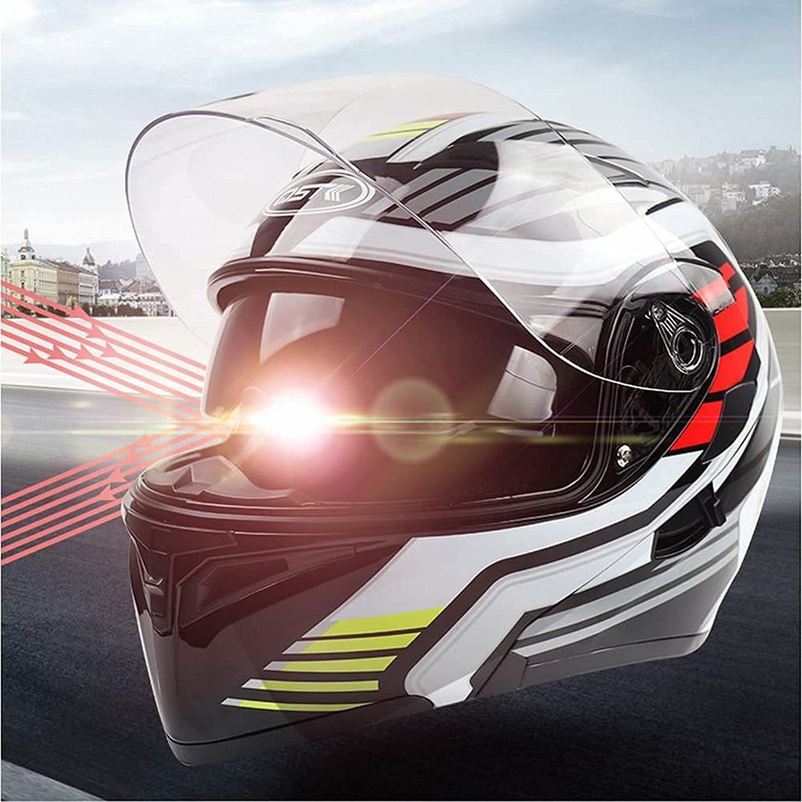 Opklapbare Bluetooth-motorhelm, dubbel vizier, microfoon en luidspreker