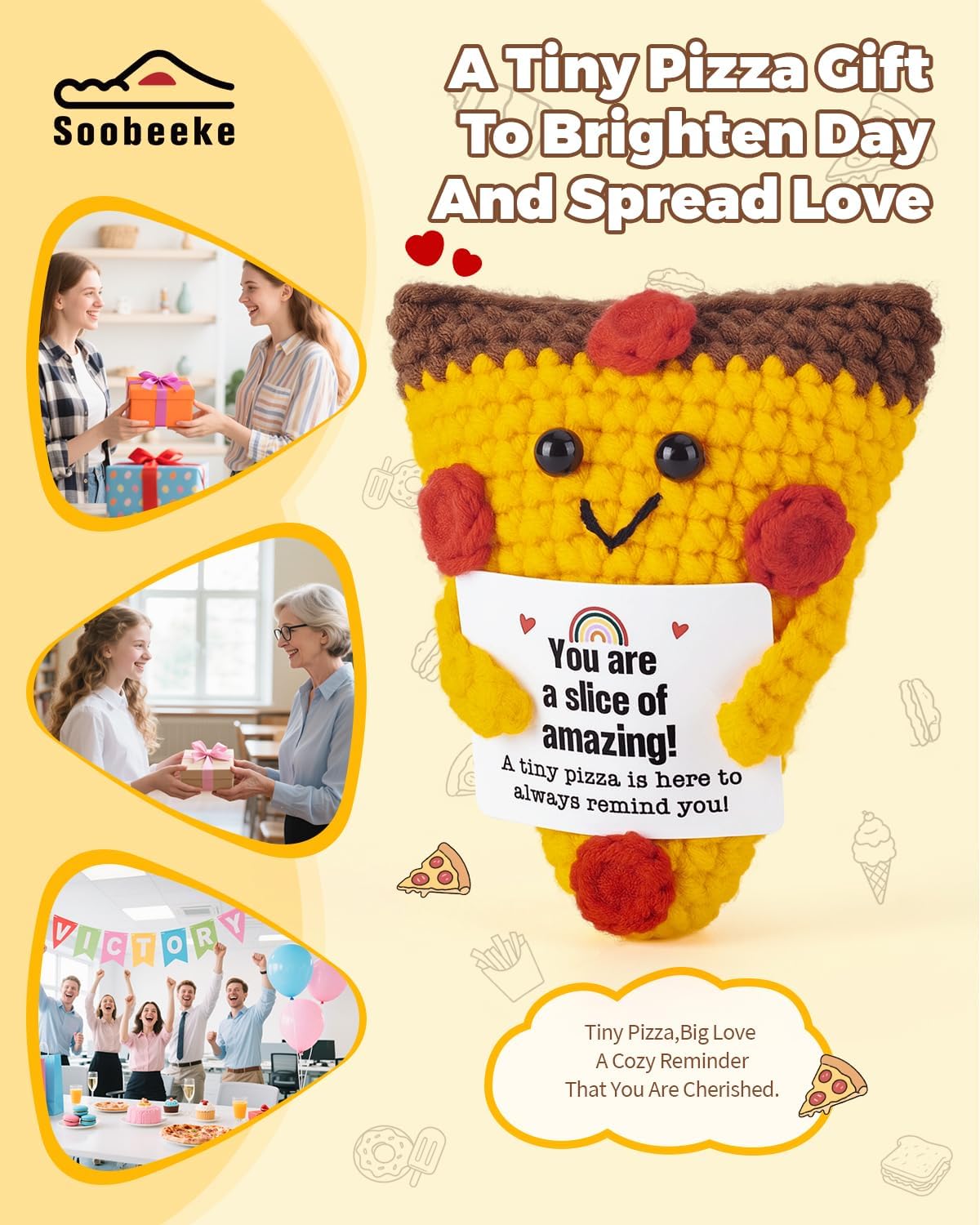 Heart Shaped Mini Pizza Crochet for Joy & Motivation – Positive Crochet Gifts, Emotional Support Crochet Pizza Gifts – Handmade Tiny Pizza Cheer - Image 8