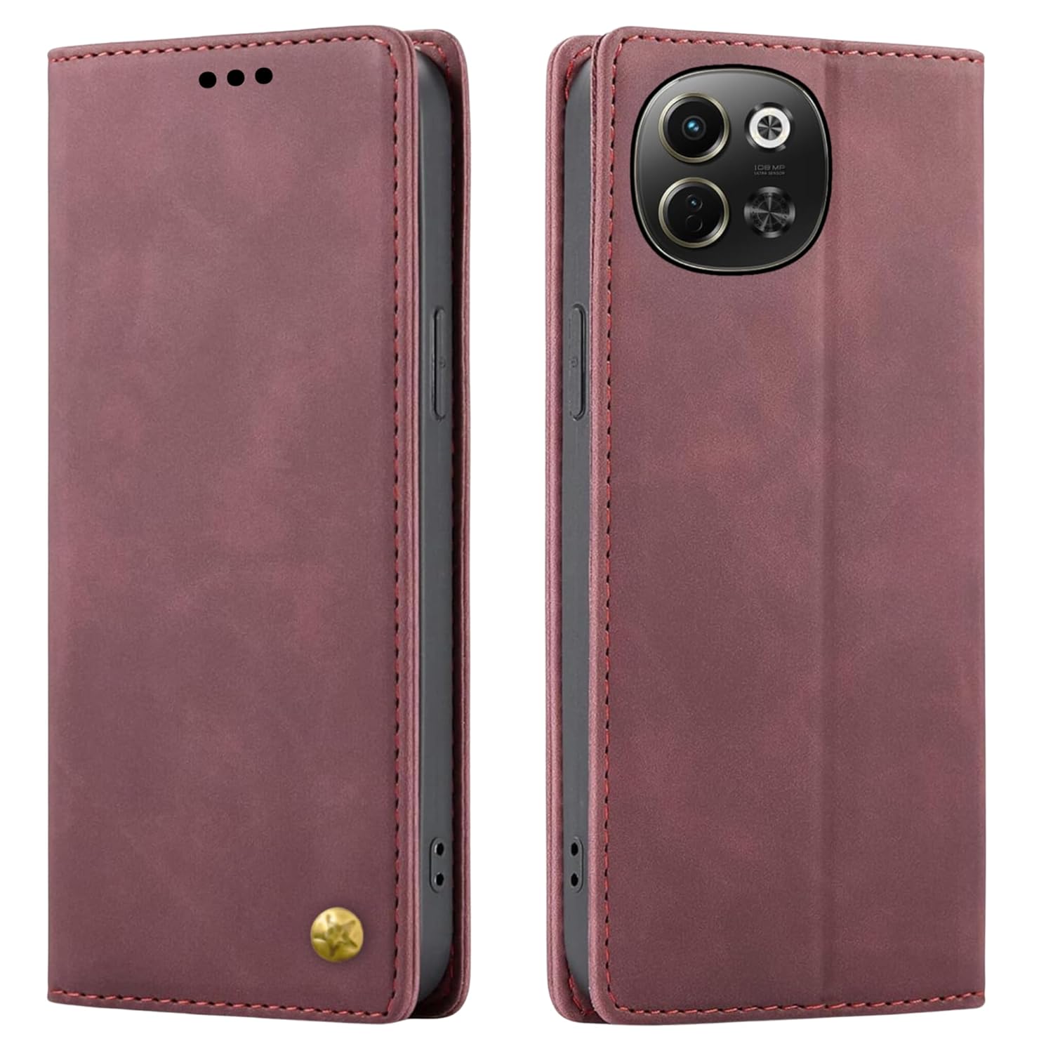 Techno Pova 6 Neo, Genuine Faux Leather Wallet Case, Flip Cover Folio Kickstand Magnetic Phone Back Cover Designed for Techno Pova 6 Neo (Royal Wine) _S738