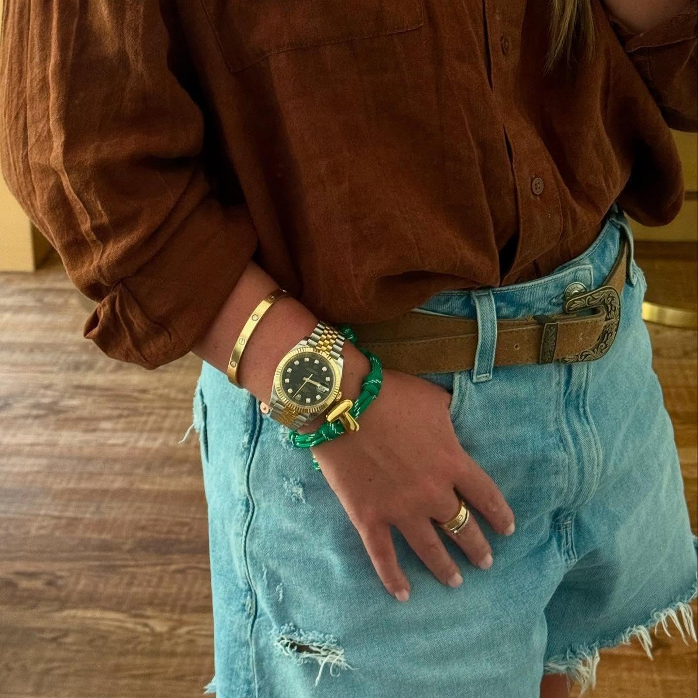 VLINRAS Green Knotted Bracelet Bubble Initial Bracelet Rope Knotty Puffy Letter Charm Personalized Jewelry - Image 3