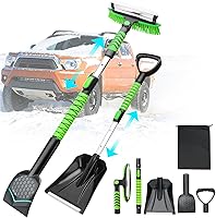Nibule 5-in-1 43.3" Extendable Snow Brush Shovel & Ice Scraper with 180° Pivoting Head for Cars, Trucks, SUVs - Green