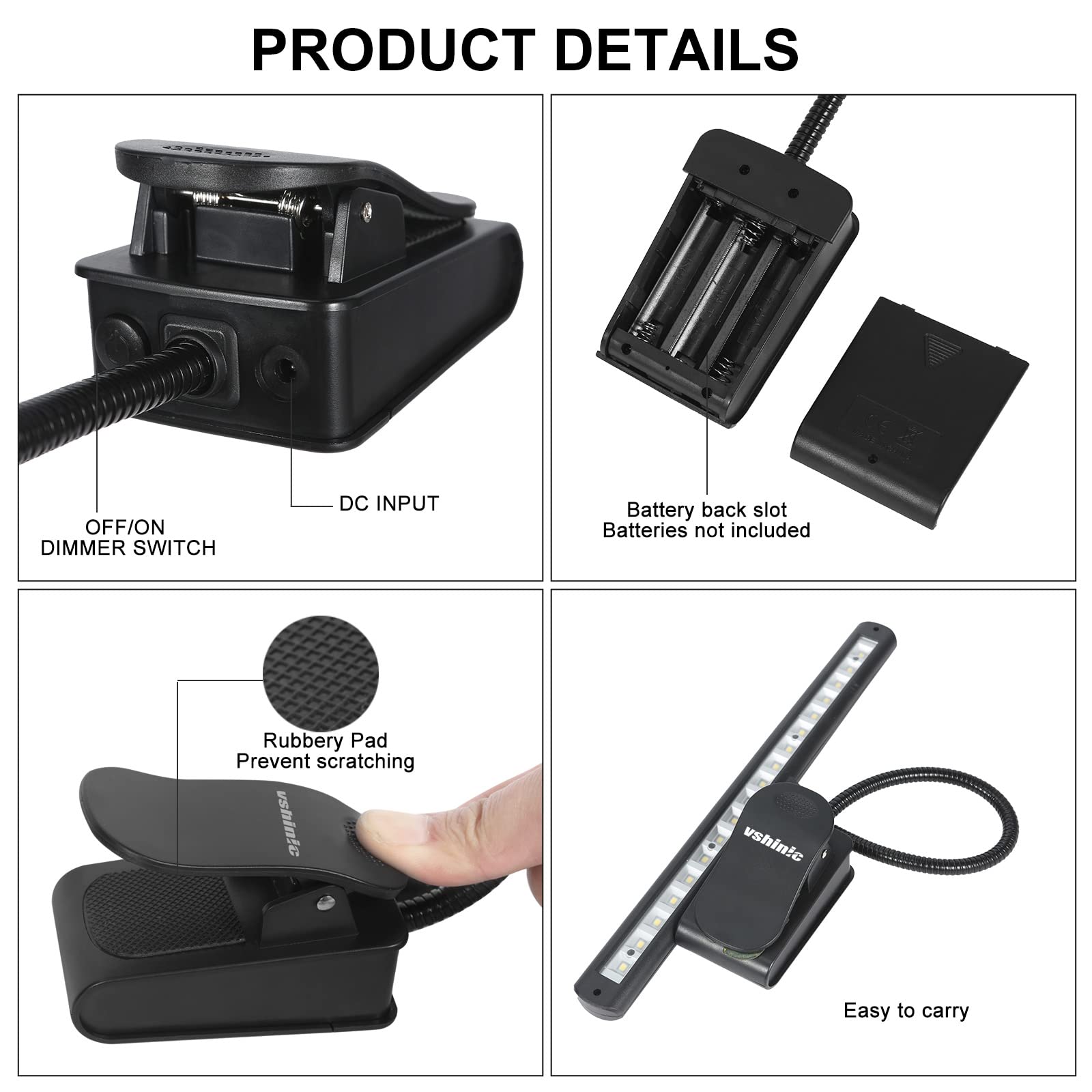 Music Stand Light, Clip On Piano Lights 18 LED Orchestra Light Book Lamp Musician Lamp, Fully Adjustable No Flicker for Piano, Book Reading, DJ Craft Work (powered by AA batteres, AC Adapter)