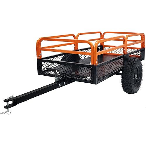 ATV Trailer 1500lbs 15 Cubic Feet Utility Trailer, ATV Dump Trailers for Hauling, Yard Garden Lawn Trailers Pull Behind for Lawn Mowers, Tractors, ATVs, UTVs, Lawn Mower Cart Tow Behind, Steel