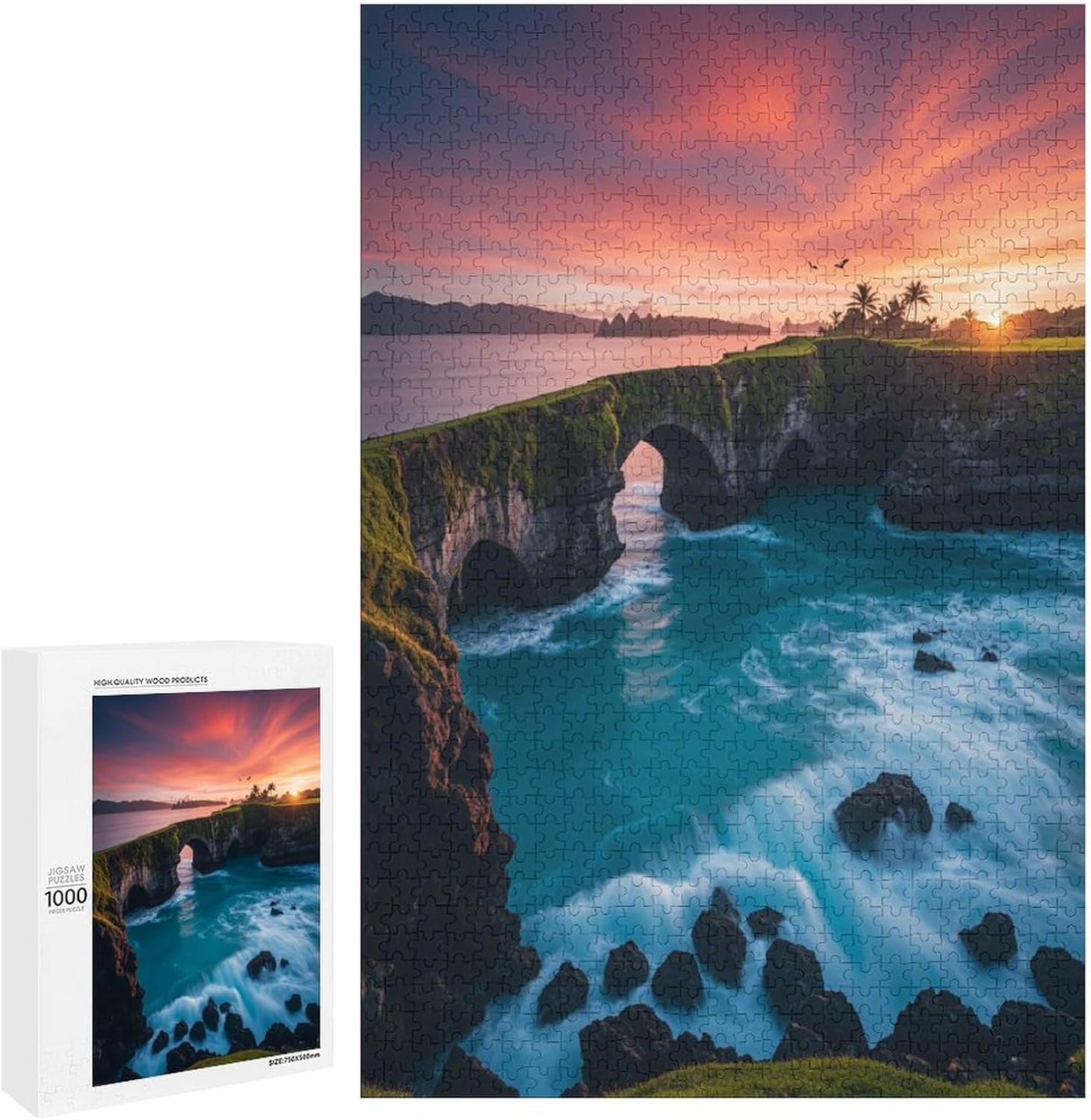 Beautiful Sunset at Bali Wooden Puzzle 1000 Pieces Jigsaw Puzzles for Adults Puzzle Educational Toys Challenging Fun Games Gifts for Elders Kids Family and Friends