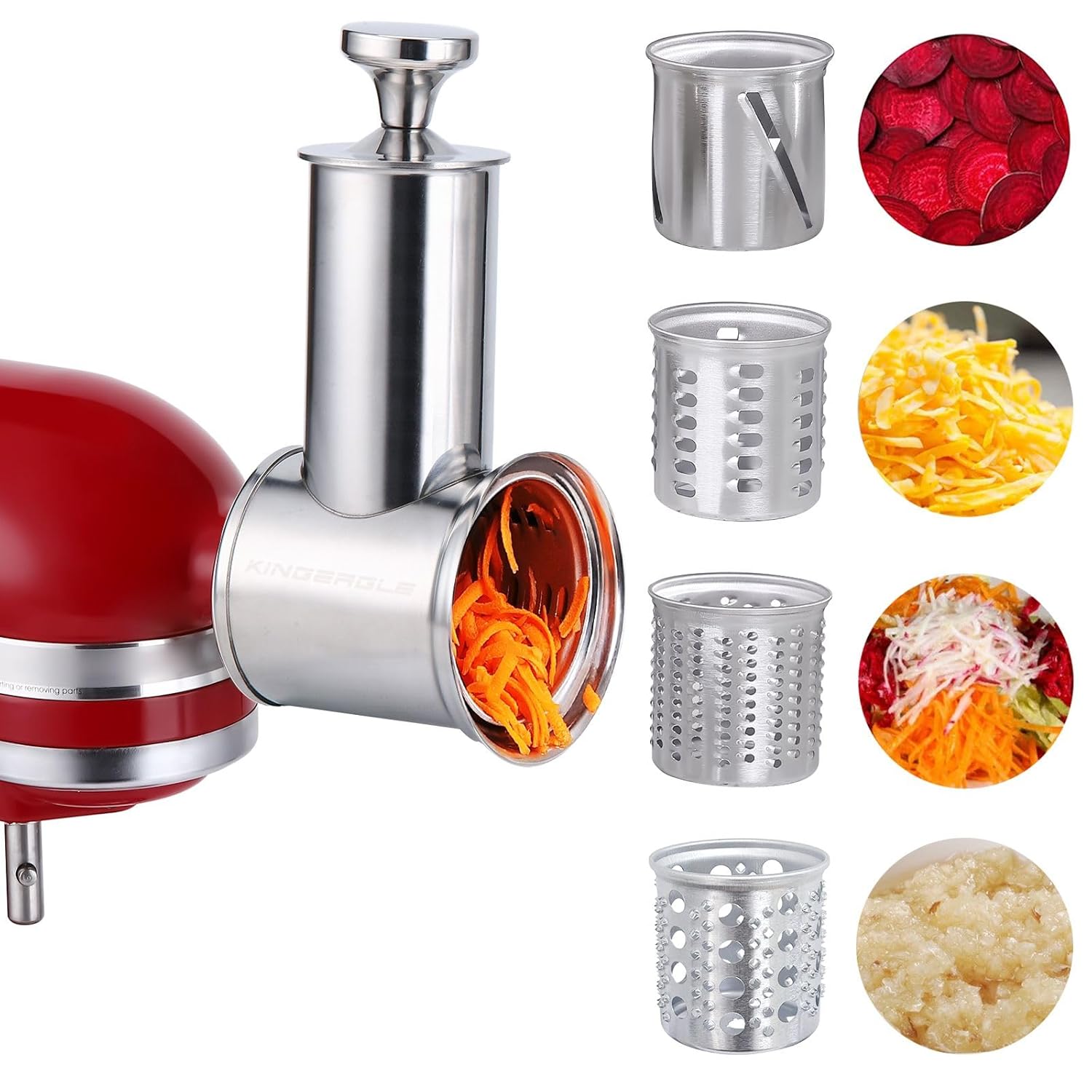 Large Stainless Steel Slicer Shredder Attachment for KitchenAid Mixers Dishwasher Safe Vegetable Cheese Grater Accessories with 4 Cutting