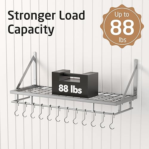 Miniatura 3 de KES KUR215S75A-SG - Estante para ollas y sartenes de 30 pulgadas, para colgar en la pared, con 12 ganchos resistentes, estantes modernos para colgar