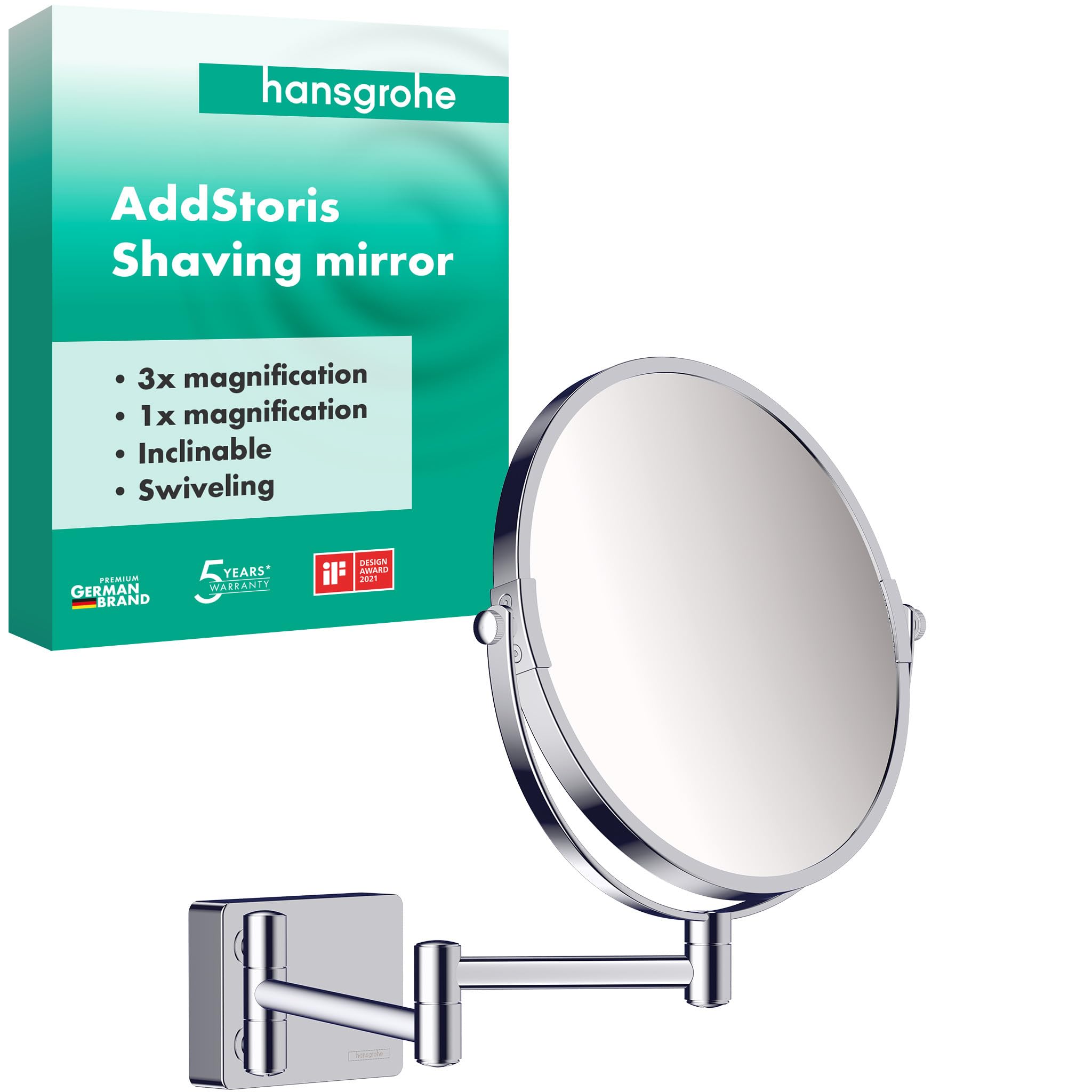 hansgrohe Addstoris - Kosmetikspiegel, Schminkspiegel, Rasierspiegel mit 3-fach Vergrößerung, Badezimmer Zubehör, Chrom, 41791000