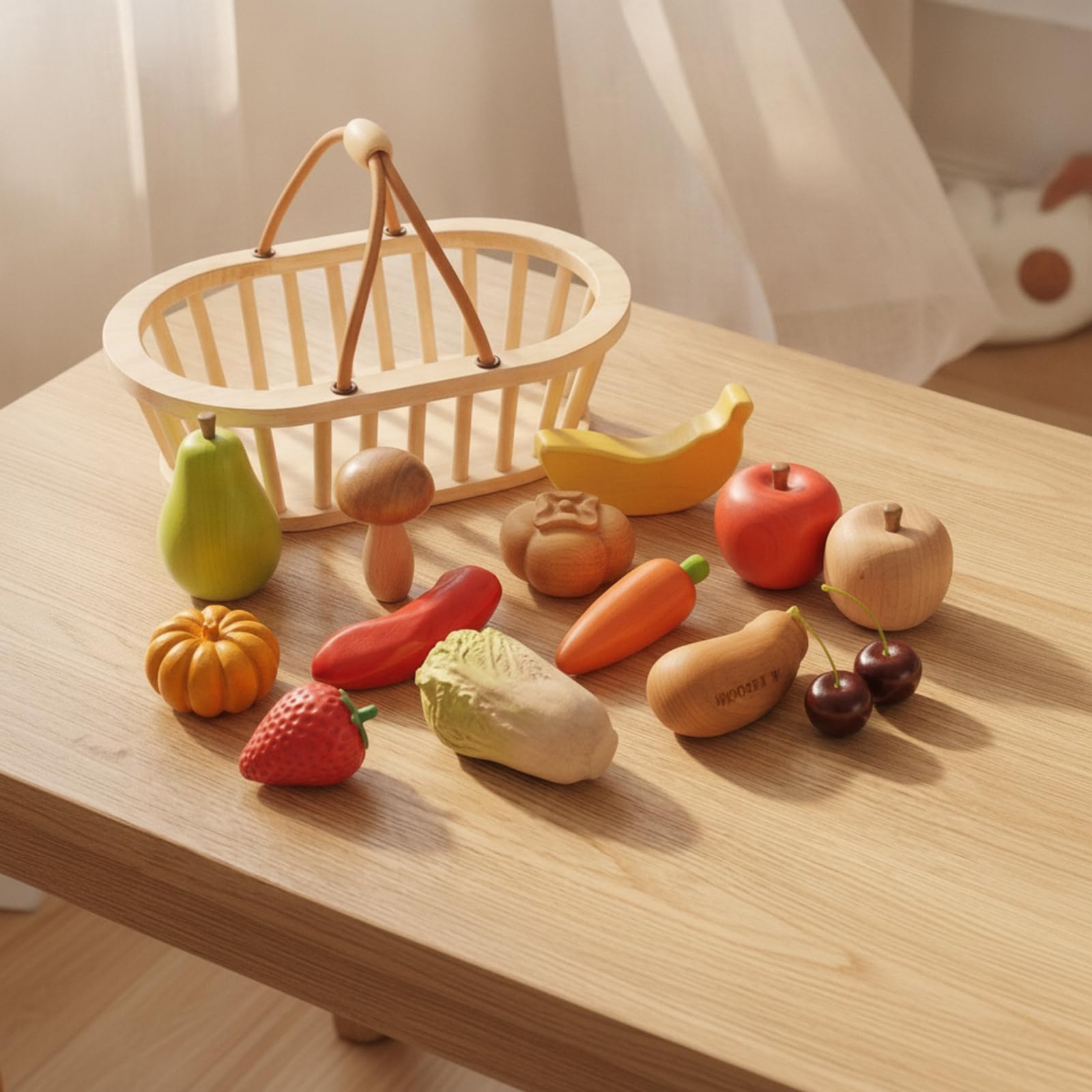 23 Pezzi Giocattolo di Cibo Finto Colorato Set di Alimenti Vegetali in Legno Realistico Accessori Giocattolo per Apprendimento Precoce