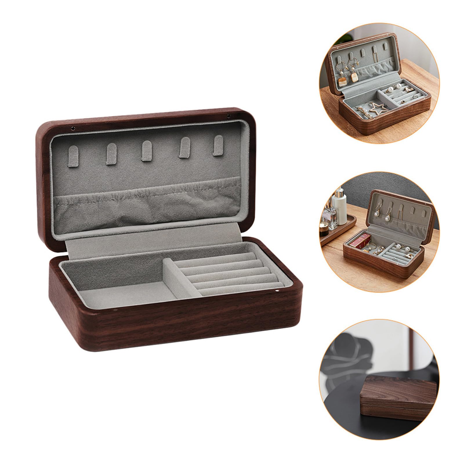 Coffret à Bijoux Rétro en Noyer, Format Mini, pour Voyage Élégant