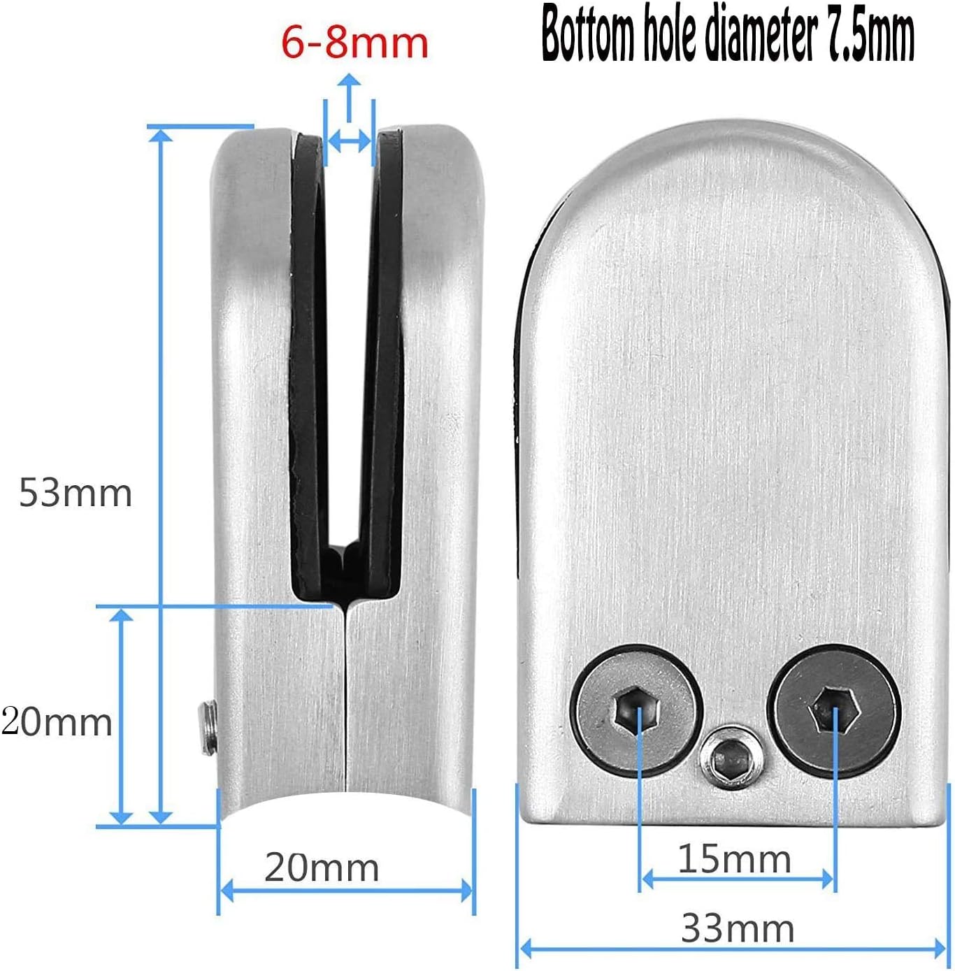 MYOYAY 24PCS Stainless Steel Glass Clamps 6-8mm Adjustable Glass Brackets Rounded Back for Balustrade Staircase Handrail Stairs Railing Balcony Glass Mounting Brackets