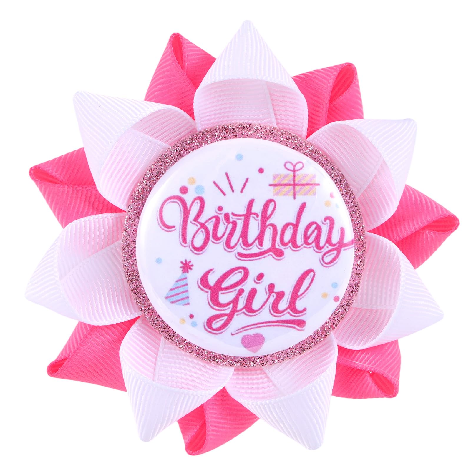 Birthday Button, Pink & White Grosgrain Ribbon Happy Birthday Pin Badge Accessories for Party Decorations Supplies Gifts