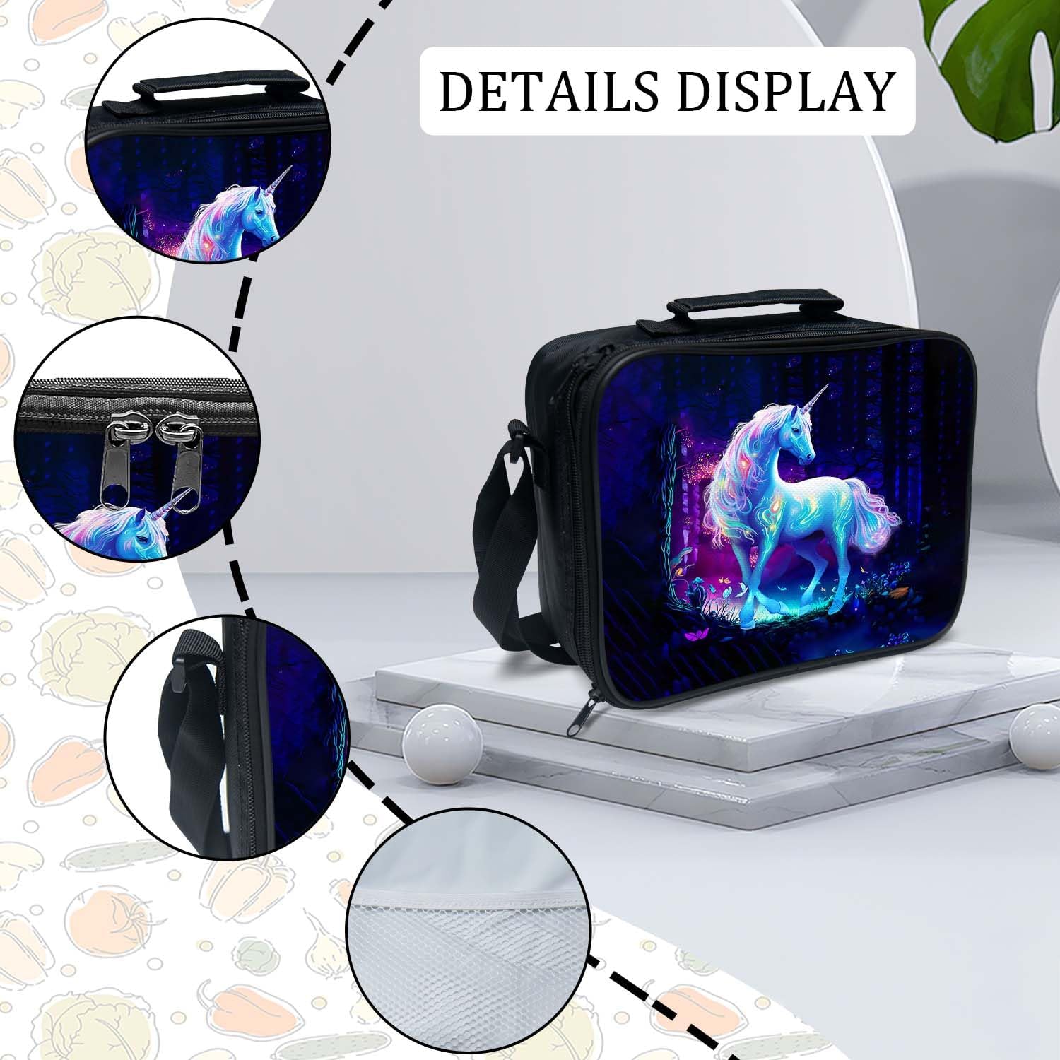 Unicorn Backpack 3PCS 16" Preschool Elementary Schoolbag with Lunch Box Pencil Case Bookbag Set for Girls Kids Children Teens School Students - Image 6