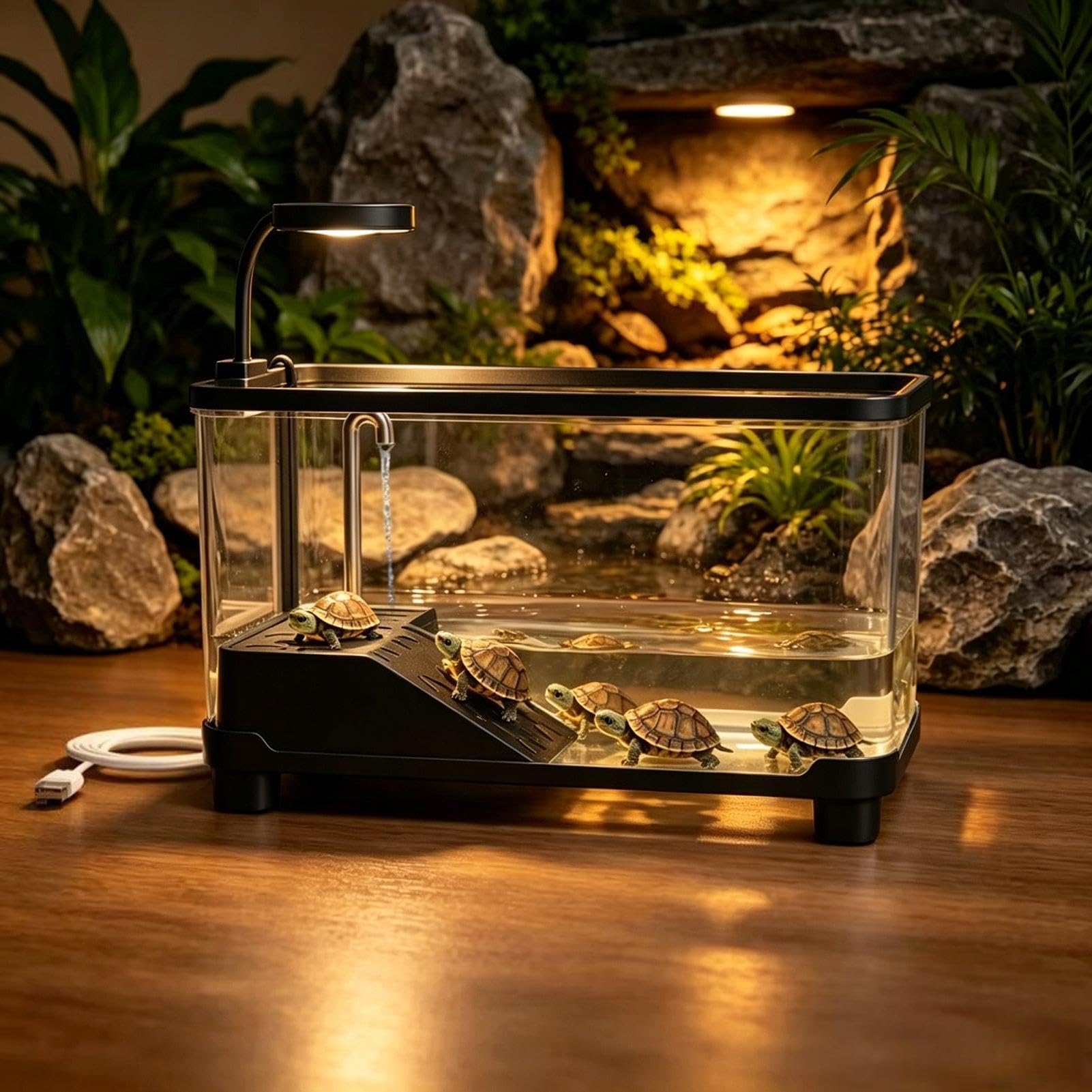 Vasca per Tartarughe Acquatiche Contenitore Trasparente da Acquario e | Gabbia per Tartarughe Per Il Soggiorno, L'Ufficio, Dormitorio, Negozio, La Scrivania E L