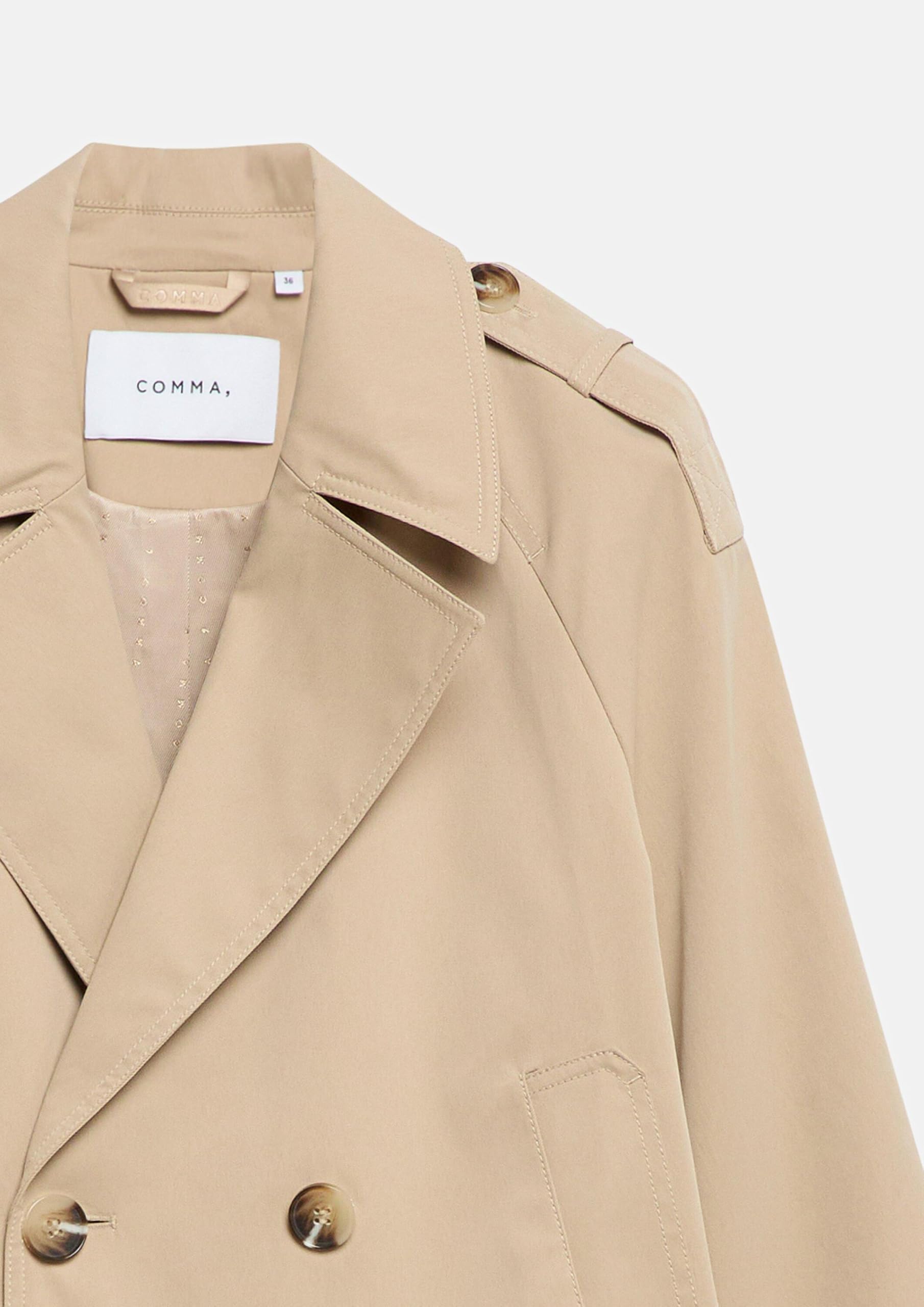 COMMA Damen Outdoor-Jacke – Relaxed Fit, Twill, Trench-Kragen, Zweireiher-Knopfleiste