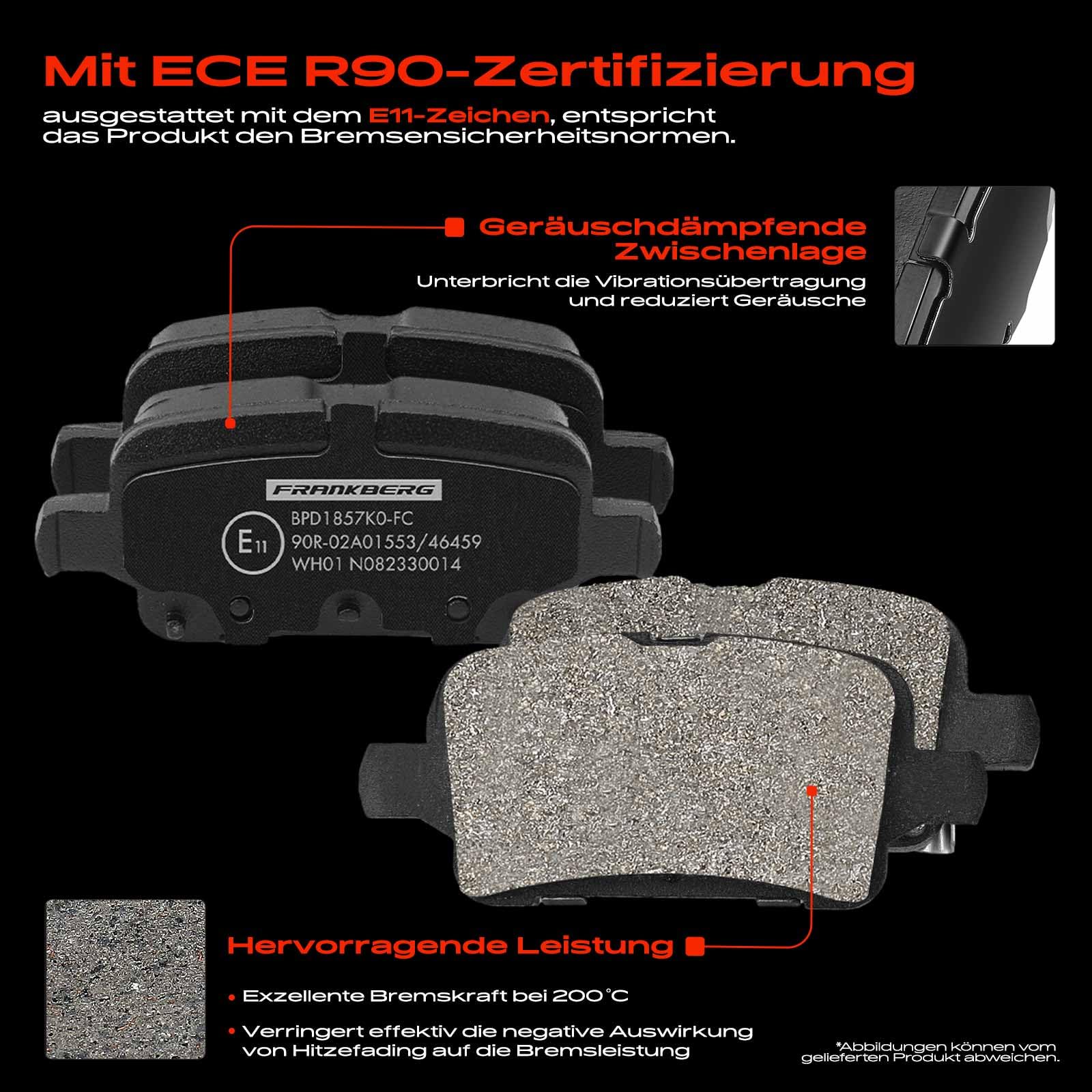 Frankberg Bremsensatz inkl. 2x Bremsscheiben + 4x Bremsbeläge Hinten Kompatibel mit Astra K Sports Tourer B16 Astra K B16 Astra K Kasten/Kombi Replace# 13509119