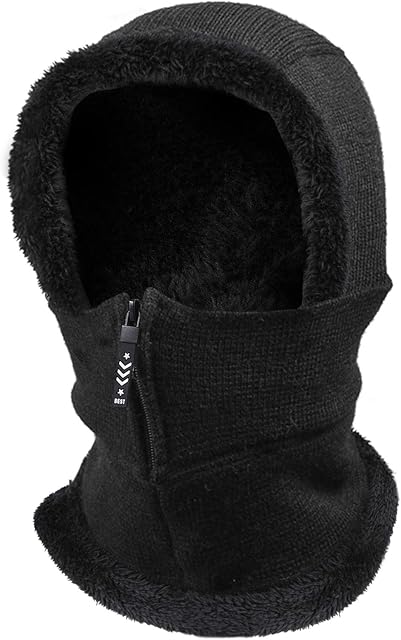 TAGVO Knitted Warm Balaclava Hat, Soft Elastic Neck Gaiter Snood Ear Warmer, Thicken Fleece Hood Cycling Face Cover Hat, Men and Women Windproof Thermal Running Skiing Mask for Outdoor Sports