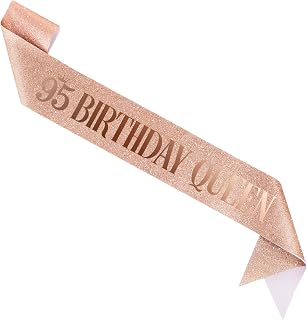 95 Birthday Queen 95th Birthday Sash for Women, Rose Gold Glitter Sash with Foil