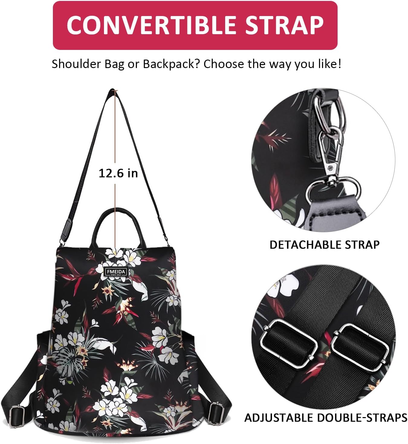 Fmeida Work Backpack for Women Anti Theft Crossbody Bag Waterproof Travel Backpack Lightweight Daypack Fashion Convertible Backpacks Bookbag for College Supplies Mochilas de mujer - Image 6