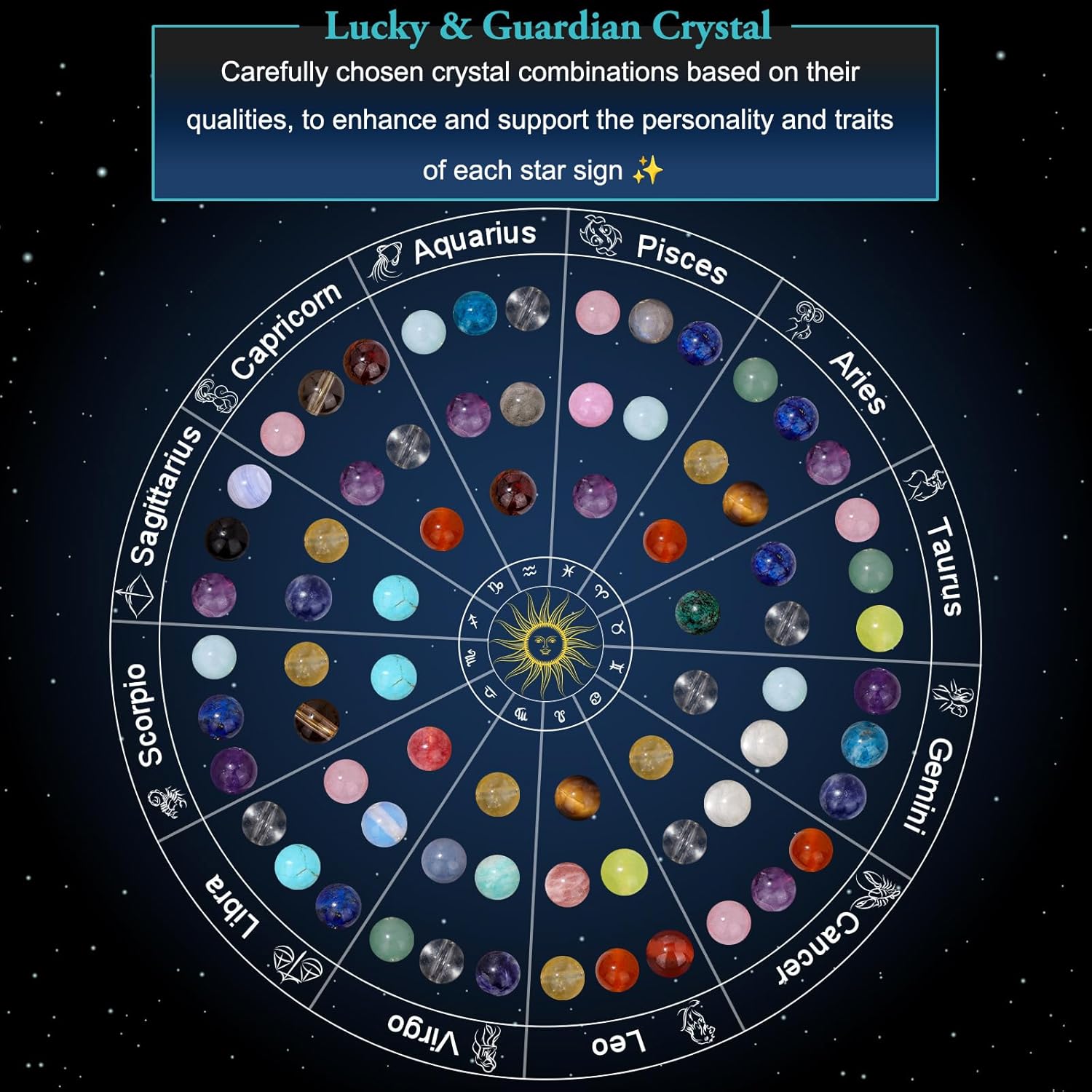 Raicegs Zodiac Bracelets for Women 18K Gold Plated Natural Stone Zodiac Sign Bracelets Gemstone Beads Healing Crystal Bracelets Constellation Horoscope Jewelry Gifts - Image 4