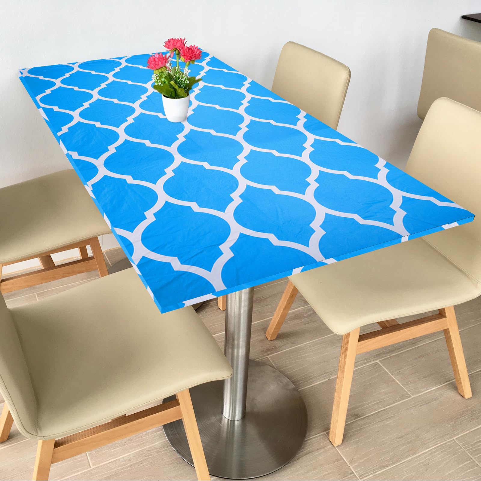 sourcing map Picnic Table Cloth, 78"x35" Rectangle Vinyl Diamond Elastic Edged Fitted Tablecloth Waterproof Flannel Backed Table Covers for Dining Camping Outdoor, Sky Blue/White