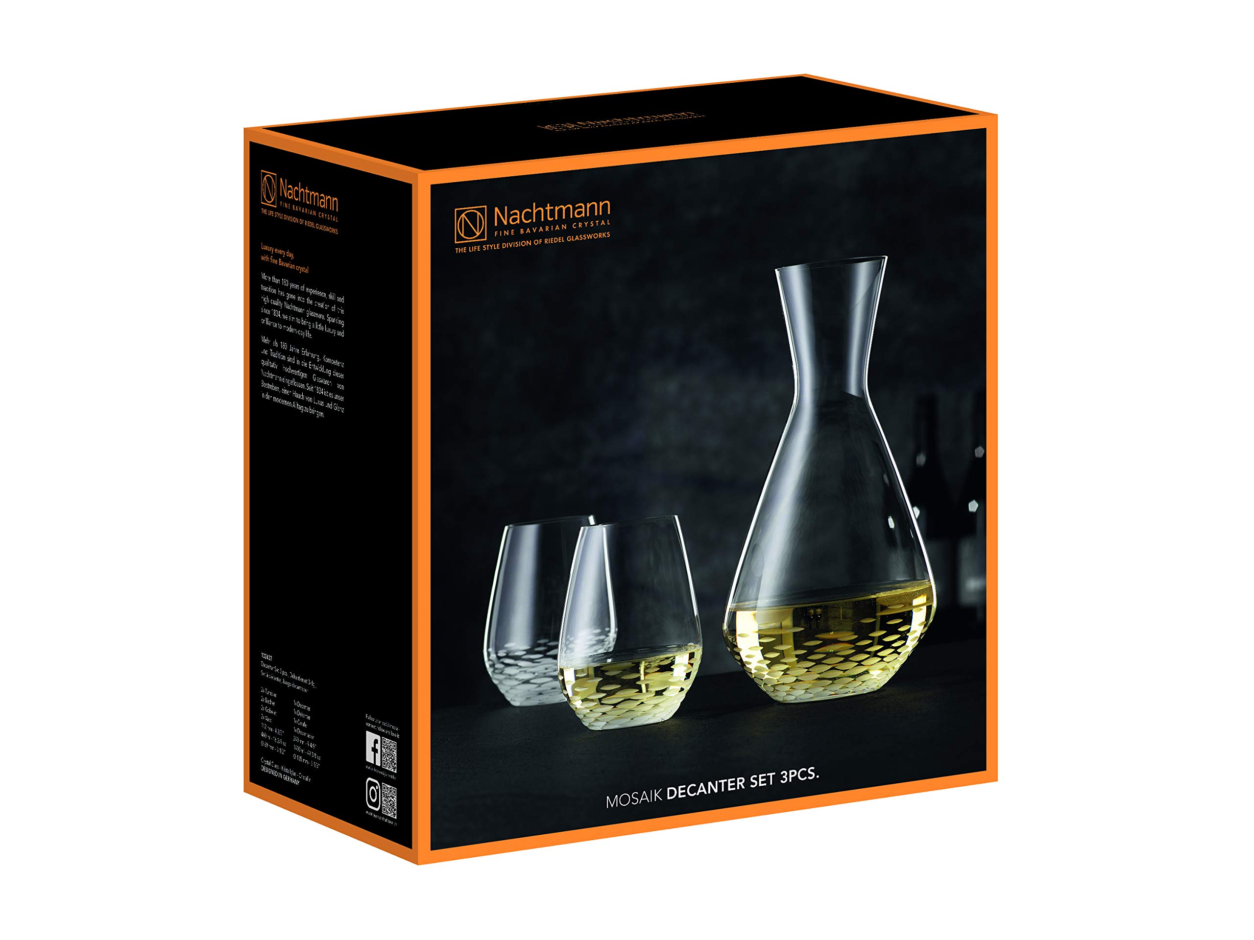 Spiegelau & Nachtmann, Juego de decantador de 3 piezas, jarra (1,4 l) y 2 vasos (460 ml), diseño de mosaico