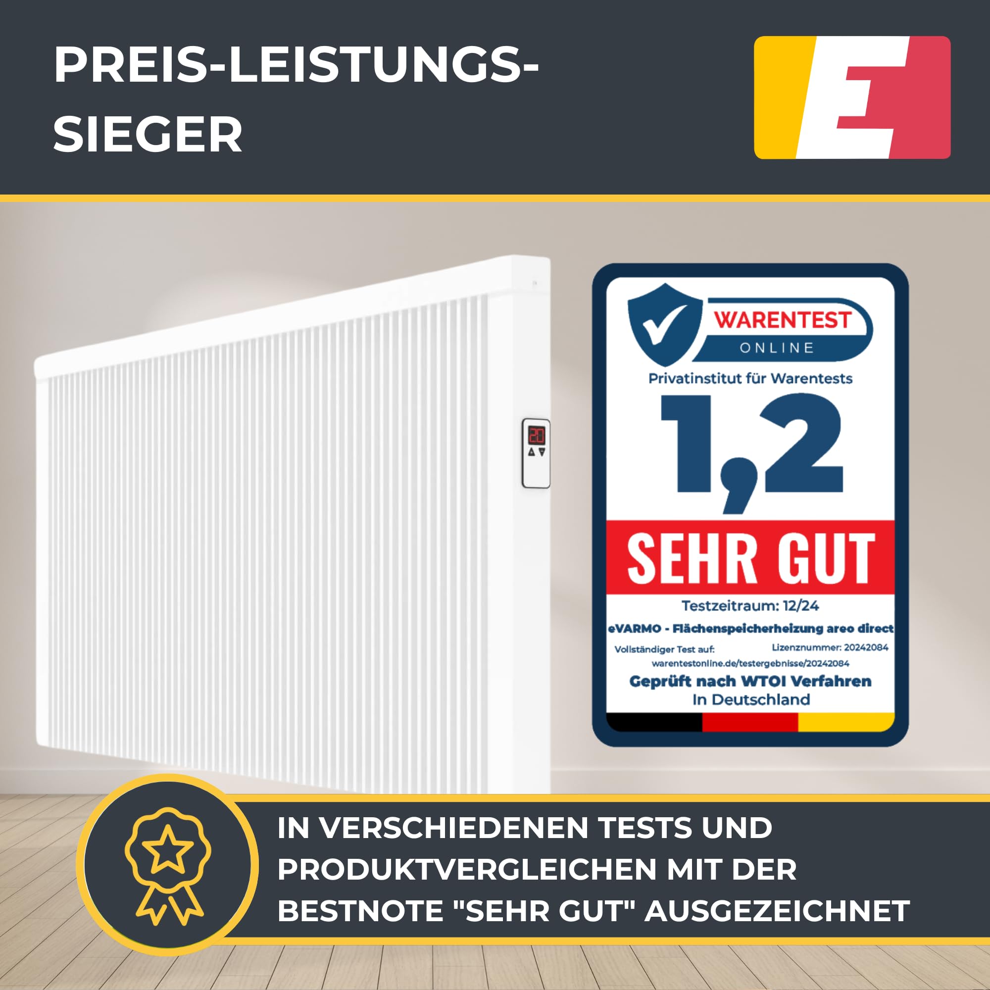 Areo Direct 2600 W Elektroheizung Wandmontage - Elektroheizkörper mit Thermostat - Elektrische Heizung Smart Home - App steuerbare Heizung ohne Hub - Digitale WLAN Elektroheizung