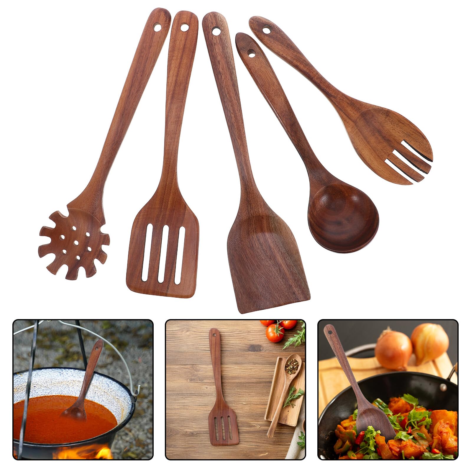 Gadpiparty Utensili da Cucina in Legno Cucchiai e Mestoli per Friggere e Mescolare Spatole in Legno per Padelle Antiaderenti Set di Spatole da Cucina Resistenti al Calore