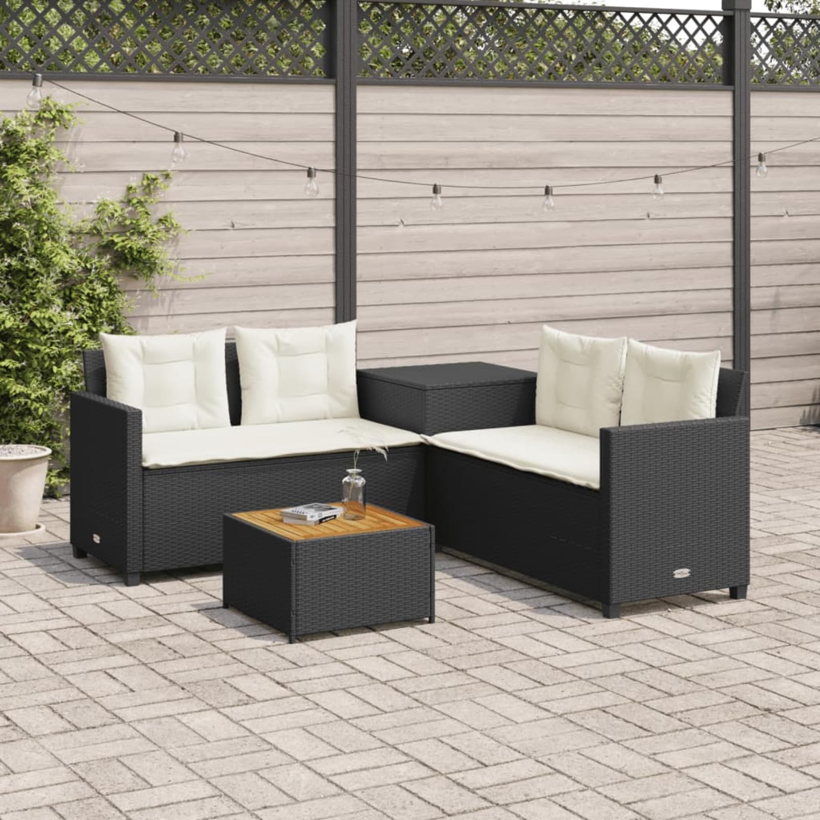 Canapé de extérieur Gecheer noir en L avec coussins pour terrasse et repas