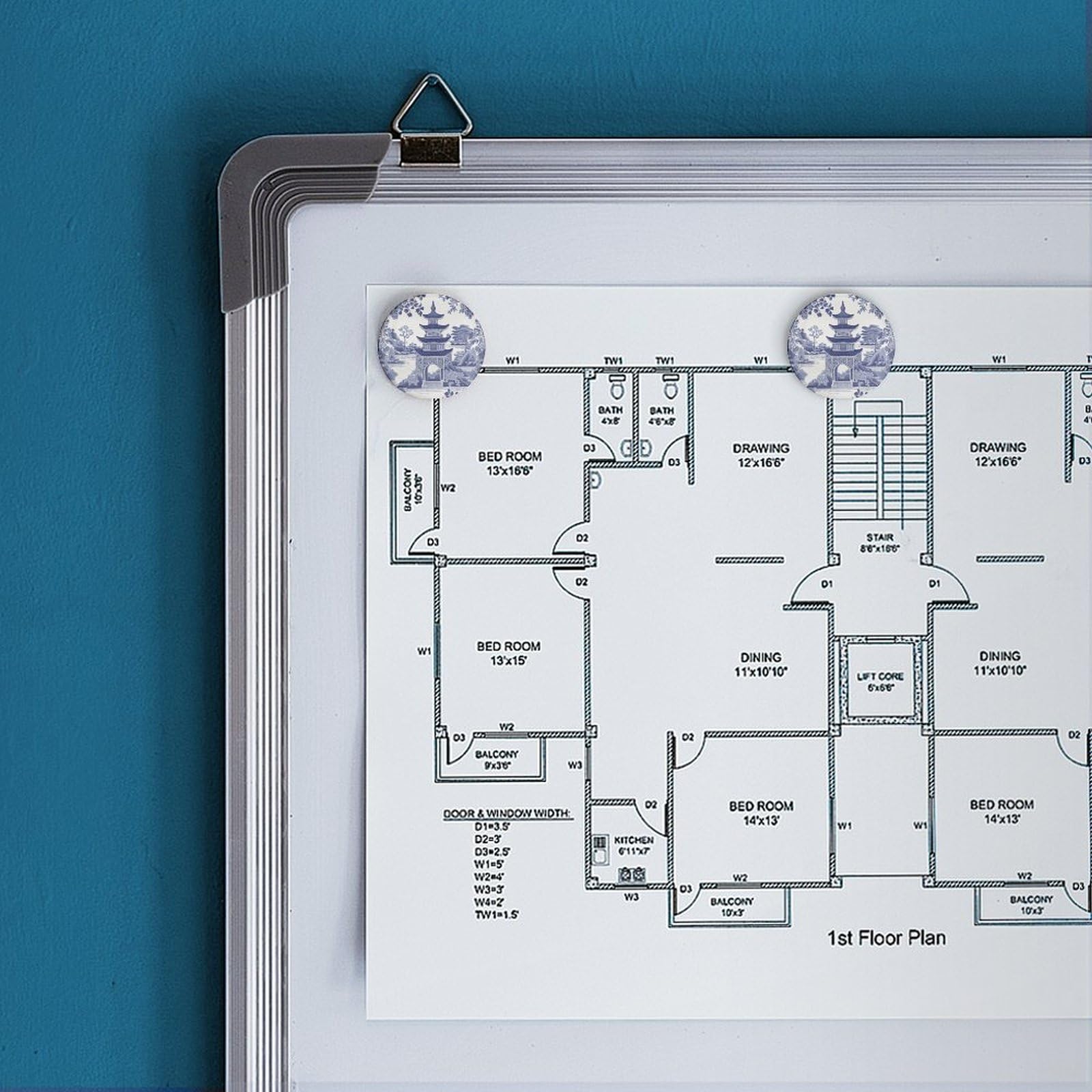 Chinoiserie blaue asiatische Glas-Kühlschrankmagnete, ethnischer Stil, kleine Whiteboard-Magnete, traditionell, niedlich, klein, klein, für Küche, Whiteboard, dekorativ, 4 Stück