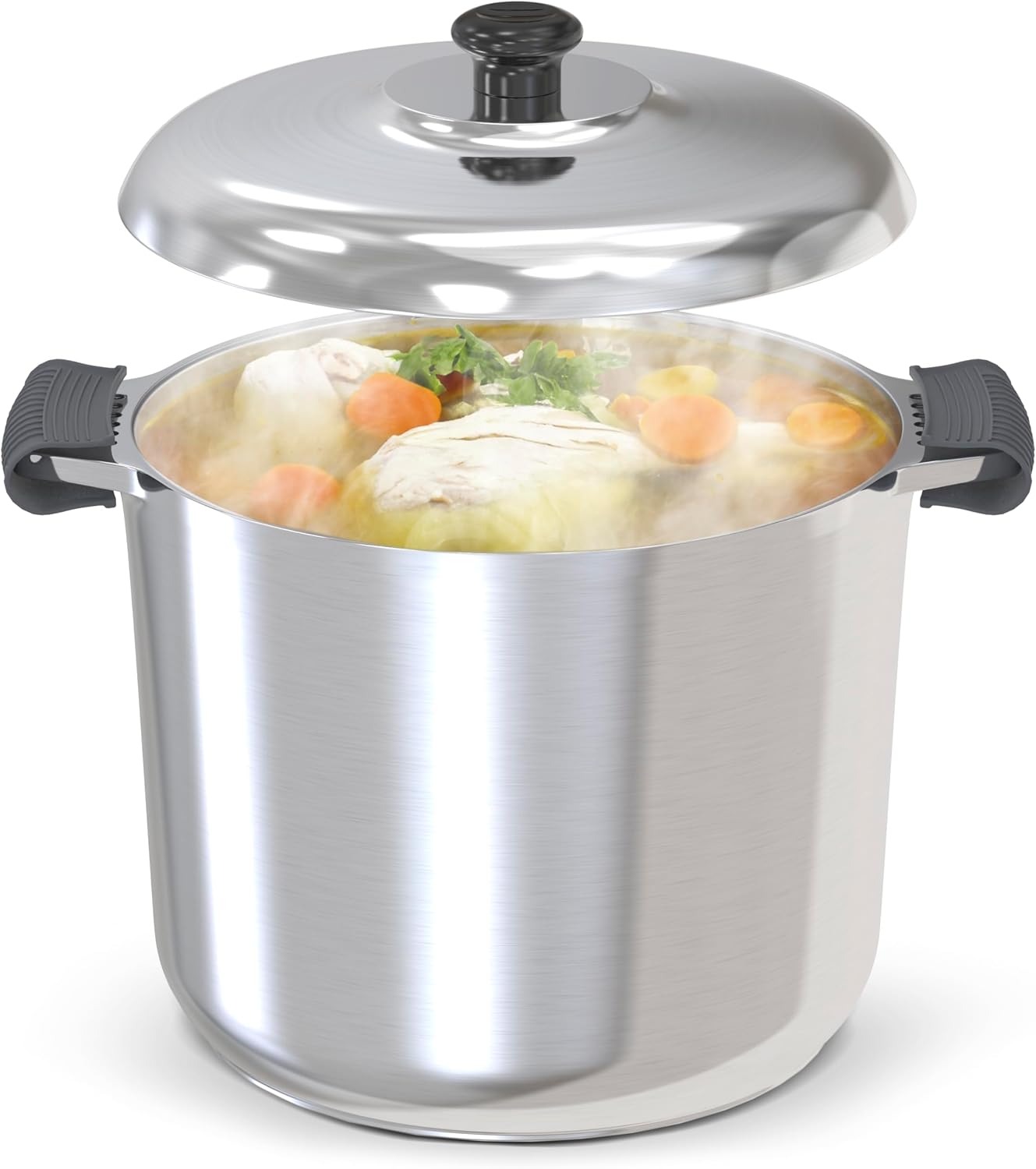 MAGNAWARE 18 Quart Cast Aluminum Large Stock Pot with Lid - Durable & Lightweight Soup Pot with Even Heat Distribution & Retention - Professional Cookware Stockpot with Silicone Handle