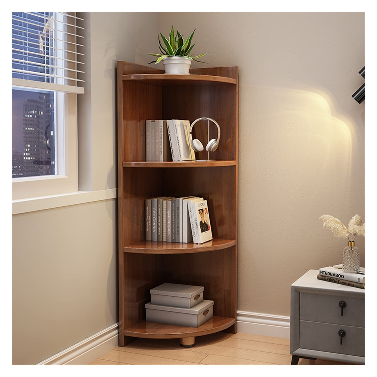 KIRANDY Home Solid Wood Corner Cabinet, Corner Storage Shelf for Living Room Bedroom (Color : 4layers Walnut Color 30x30x120cm)