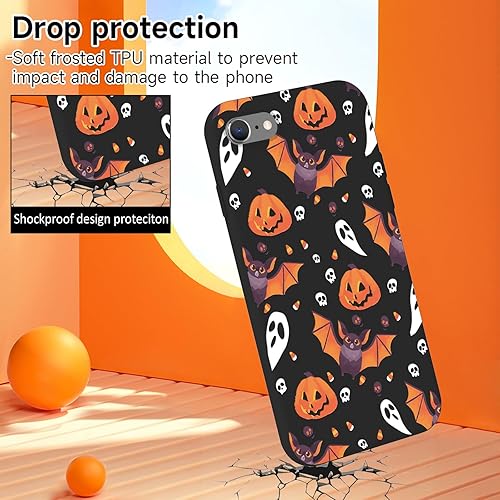Vista 3 de Funda negra para iPhone 7/8/se 2022, diseño de murciélagos de calabaza, lindo diseño para niños, mujeres, niñas, funda negra a prueba de golpes