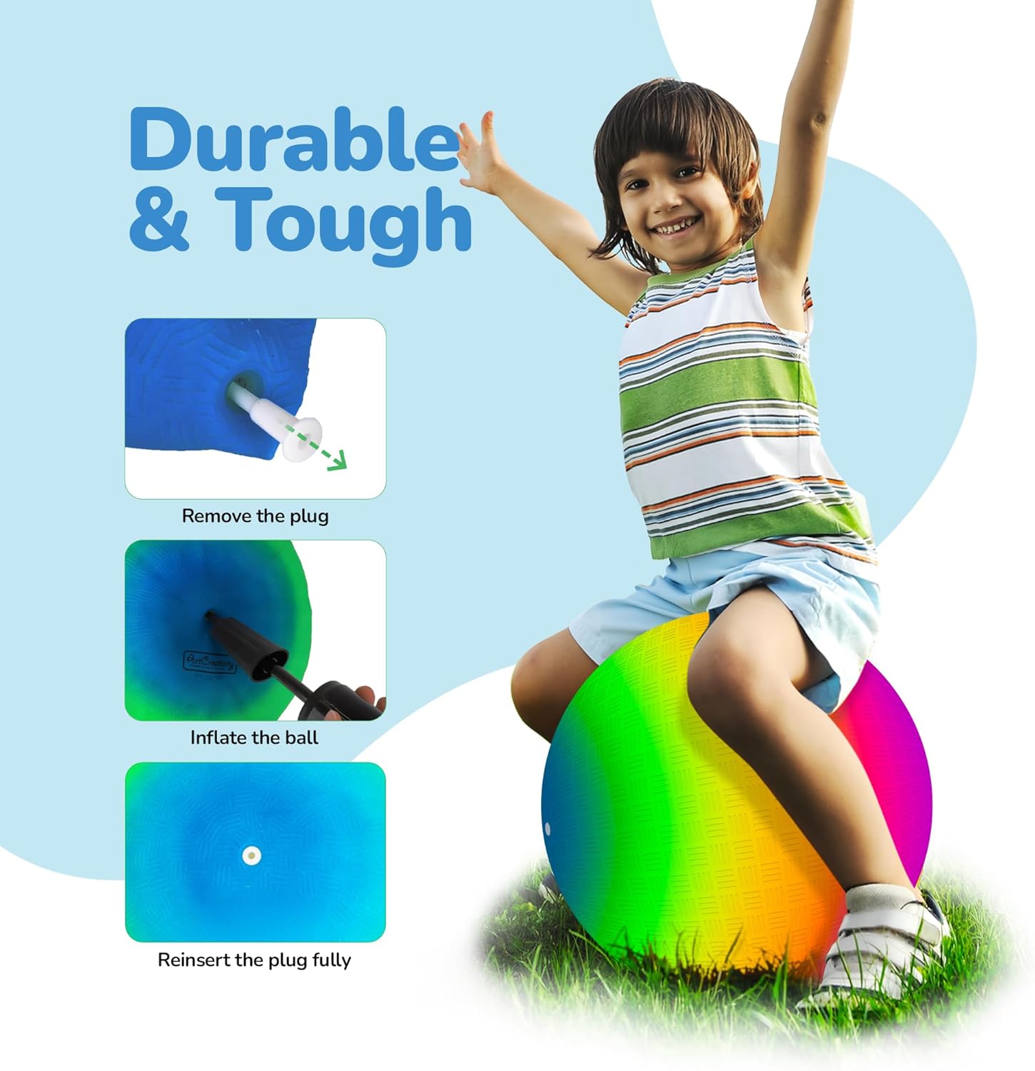 ArtCreativity Rainbow Playground Ball for Kids with Hand Pump, Bouncy 18 Inch Rubber Kick Ball for Backyard, Park & Beach Outdoor Fun, Beautiful Rainbow Colors, Durable Outdoor Toys for Boys & Girls