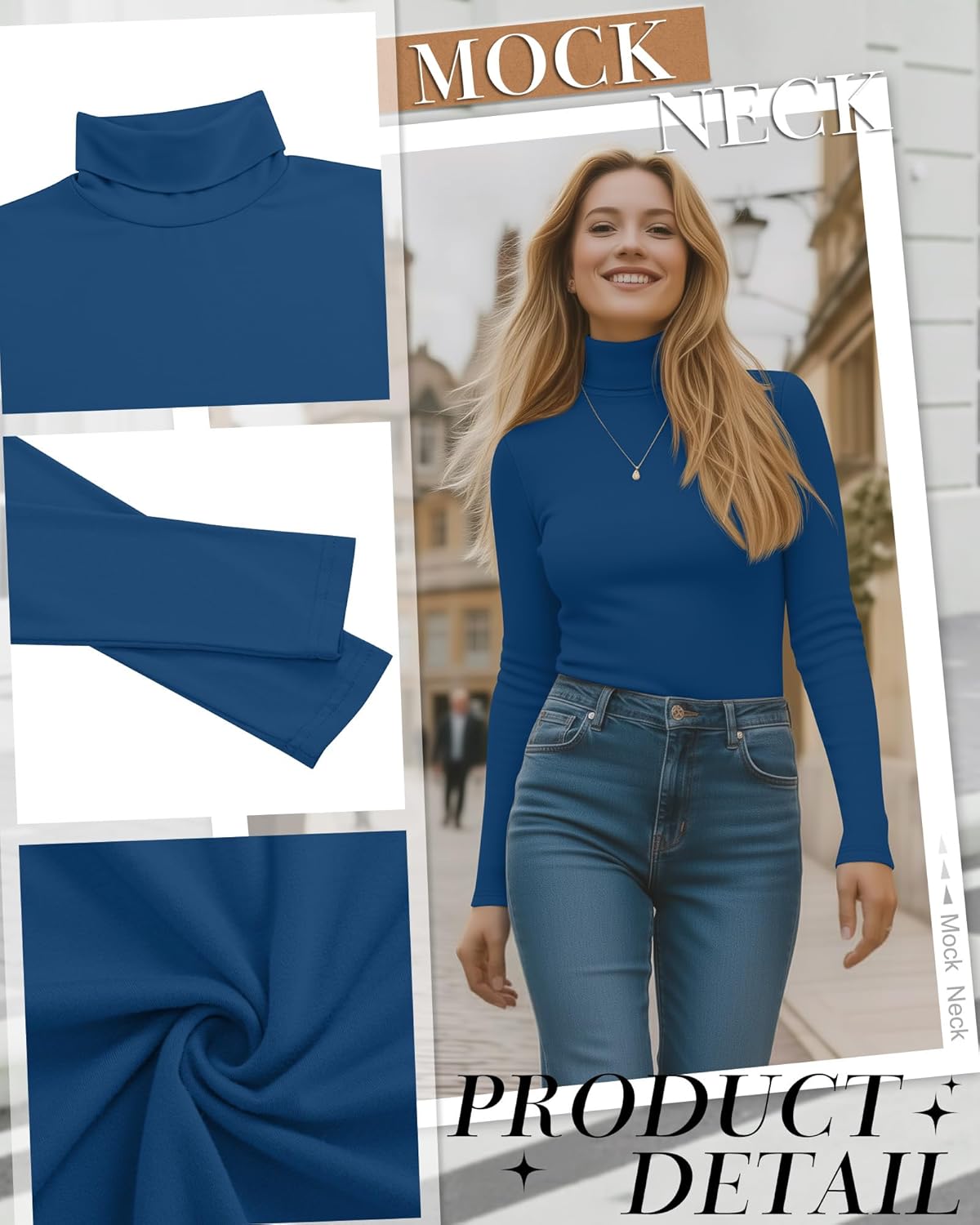 Huukeay 4 Packs Women's Turtleneck Tops Long Sleeve Shirts Mock Turtleneck Basic Tees Lightweight Slim Fit Casual Undershirt - Image 3